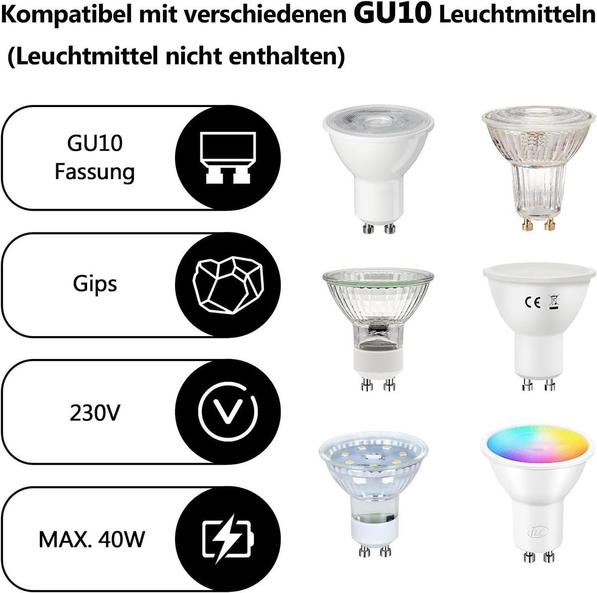 DECKENSTRAHLER Glühra 7/7/7.5 cm - Weiß, Metall (7.5/7/7cm) - ZMH