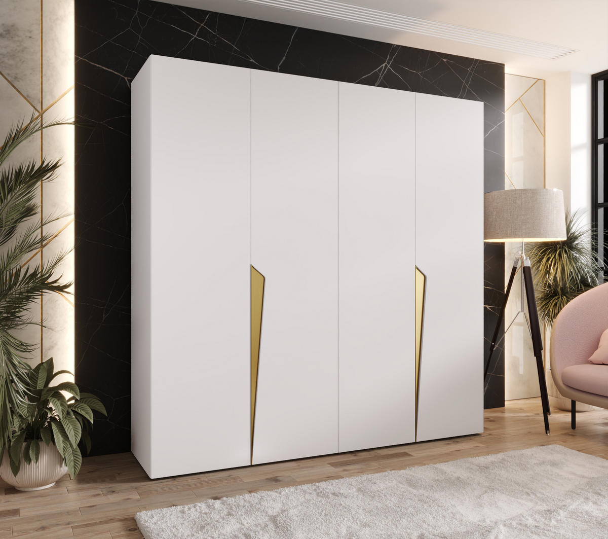 DREHTÜRENSCHRANK 202/200/52 4-türig - Goldfarben/Weiß, Holz/Metall (200/202/52cm) - Abiks Möbel