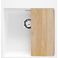 SPÜLBECKEN Oslo, 2-er set Weiß 48/50 cm 1 Becken + Ablauf-Set + Schneidebrett ab 50er Unterschrank - Chromfarben/Beige, Kunststoff (48/20/50cm) - Primagran