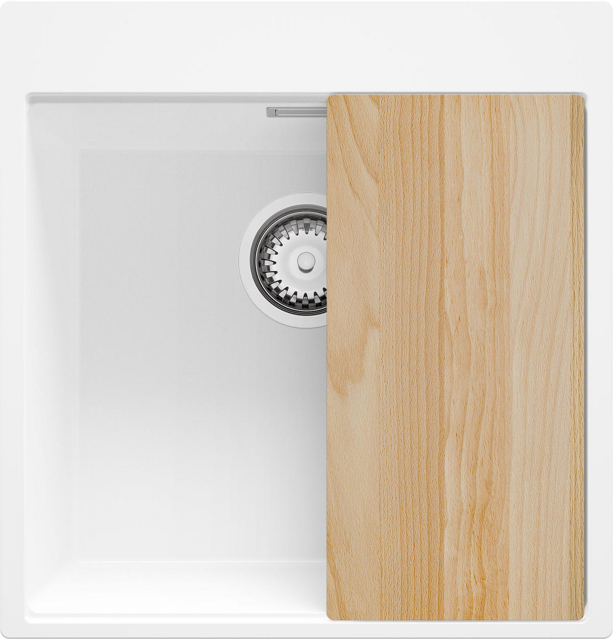 SPÜLBECKEN Oslo, 2-er set Weiß 48/50 cm 1 Becken + Ablauf-Set + Schneidebrett ab 50er Unterschrank - Chromfarben/Beige, Kunststoff (48/20/50cm) - Primagran