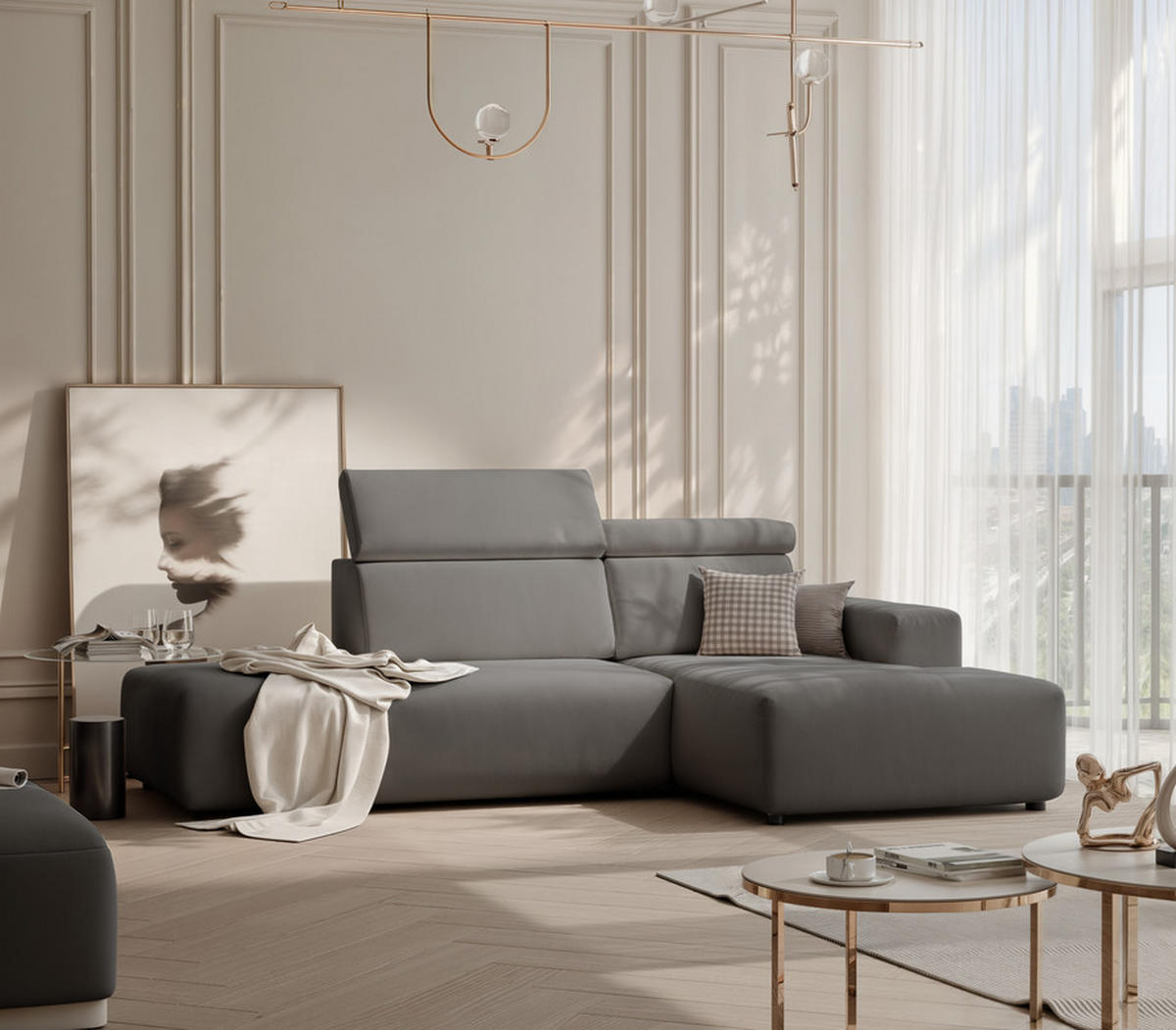 ECKSOFA RICO Rechts, Stoff Dunkelgrau - Dunkelgrau, Textil (260/186cm) - Idohome