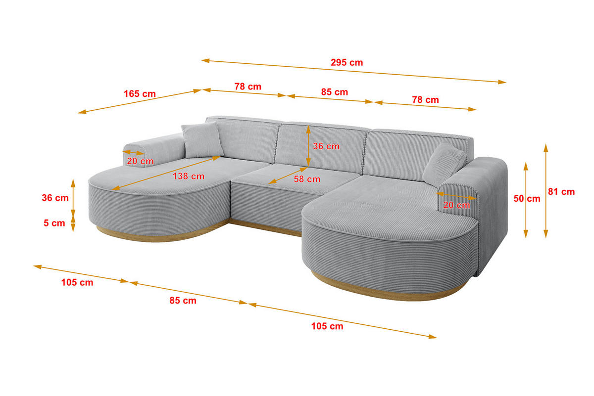 WOHNLANDSCHAFT MARI-U1-v2 - 303x171x83 cm Grau Cord - Grau, Holzwerkstoff/Textil (303/83/171cm) - ALTDECOR