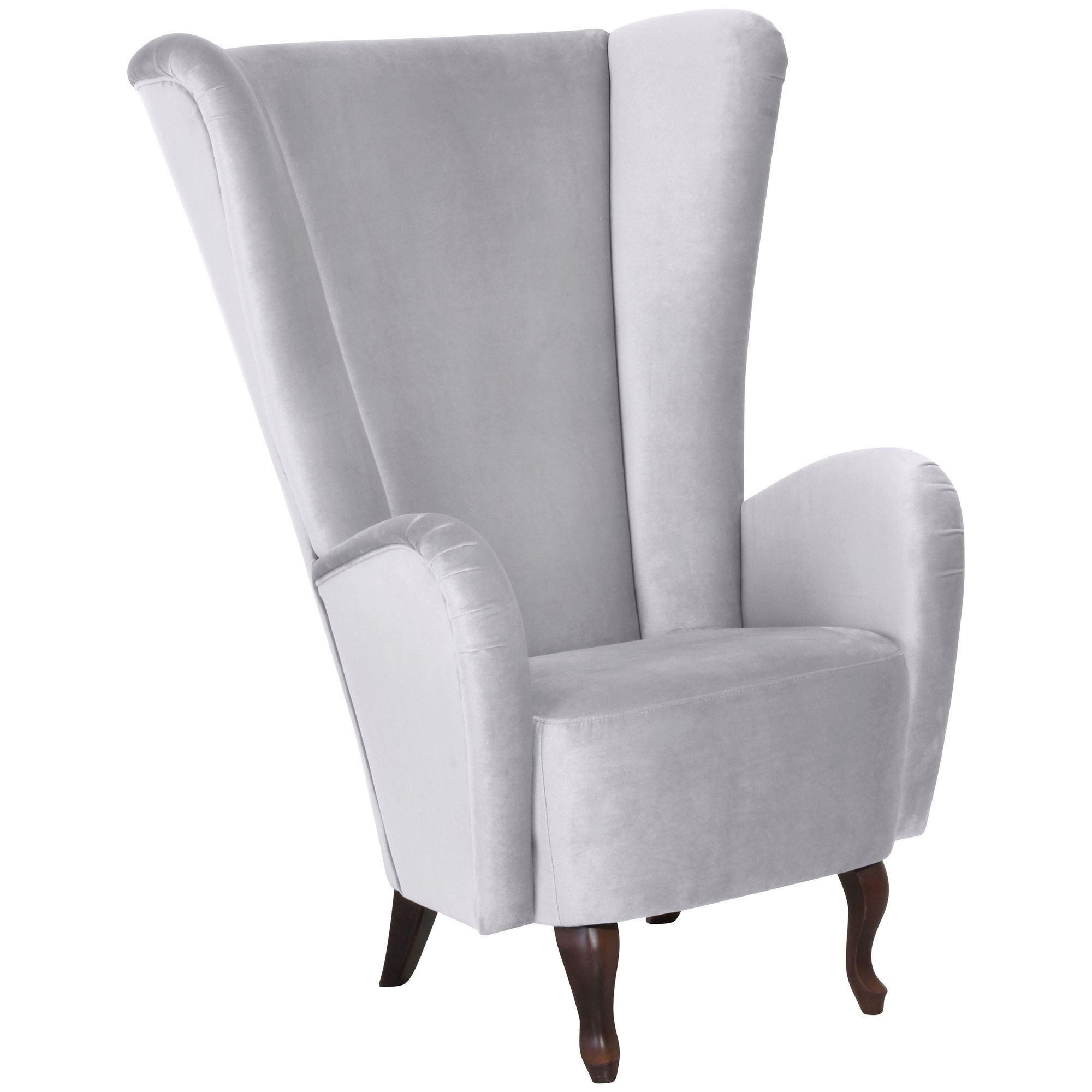 HOCHLEHNSESSEL Kailey Bezug Velourstoff Buche nussbaum dunkel / silber - Grau, Kunststoff (96/122/89cm) - 58aufmkessel