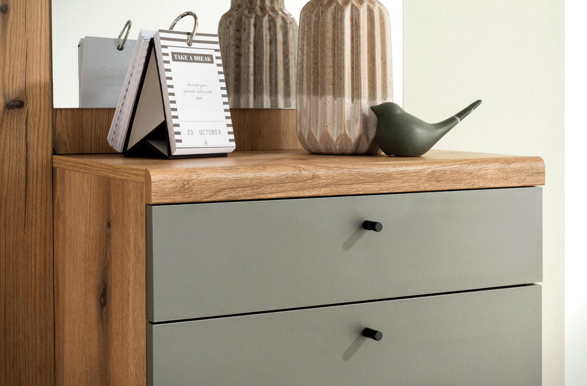 GARDEROBEN-SET 3-teilig Evoke Eiche, Salbei, Garderobenkombination skandinavisch 227 x 200 cm - Salbeigrün/Eichefarben, Glas/Holz (237/200/40cm) - Furn.Design