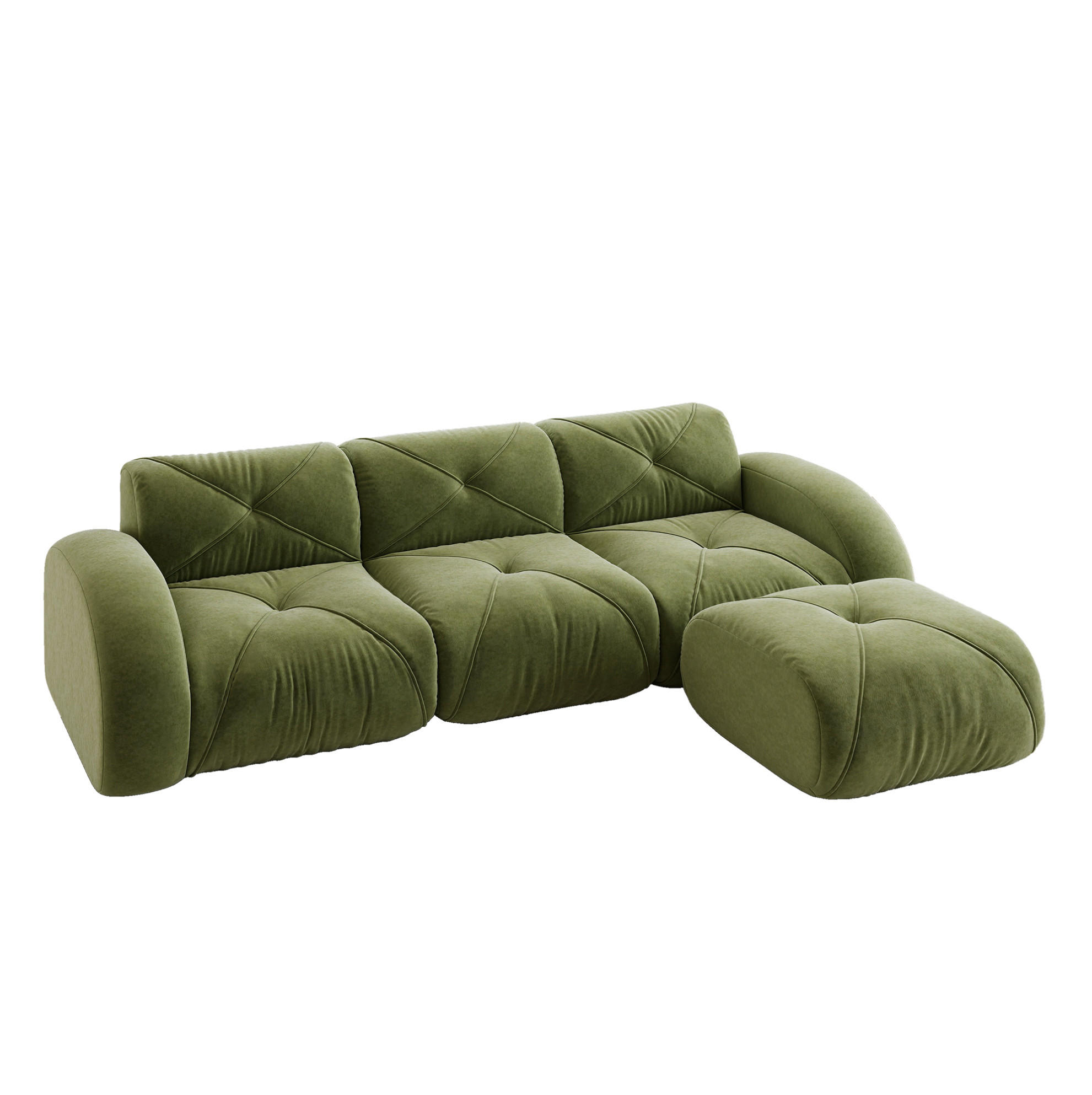 ECKSOFA 281/171/76 cm grün aus Chenille mit Hocker rahmenlos - Grün, Textil (171/281cm) - OKWISH