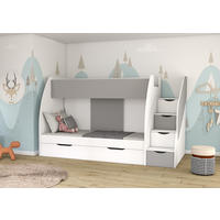 JUGENDZIMMER Etagenbett Luna in Weiß und Grau 80x200cm Liegefläche mit integriertem Regal, Bettschubkasten und Schüben - Weiß, Holzwerkstoff (80/200/120cm)