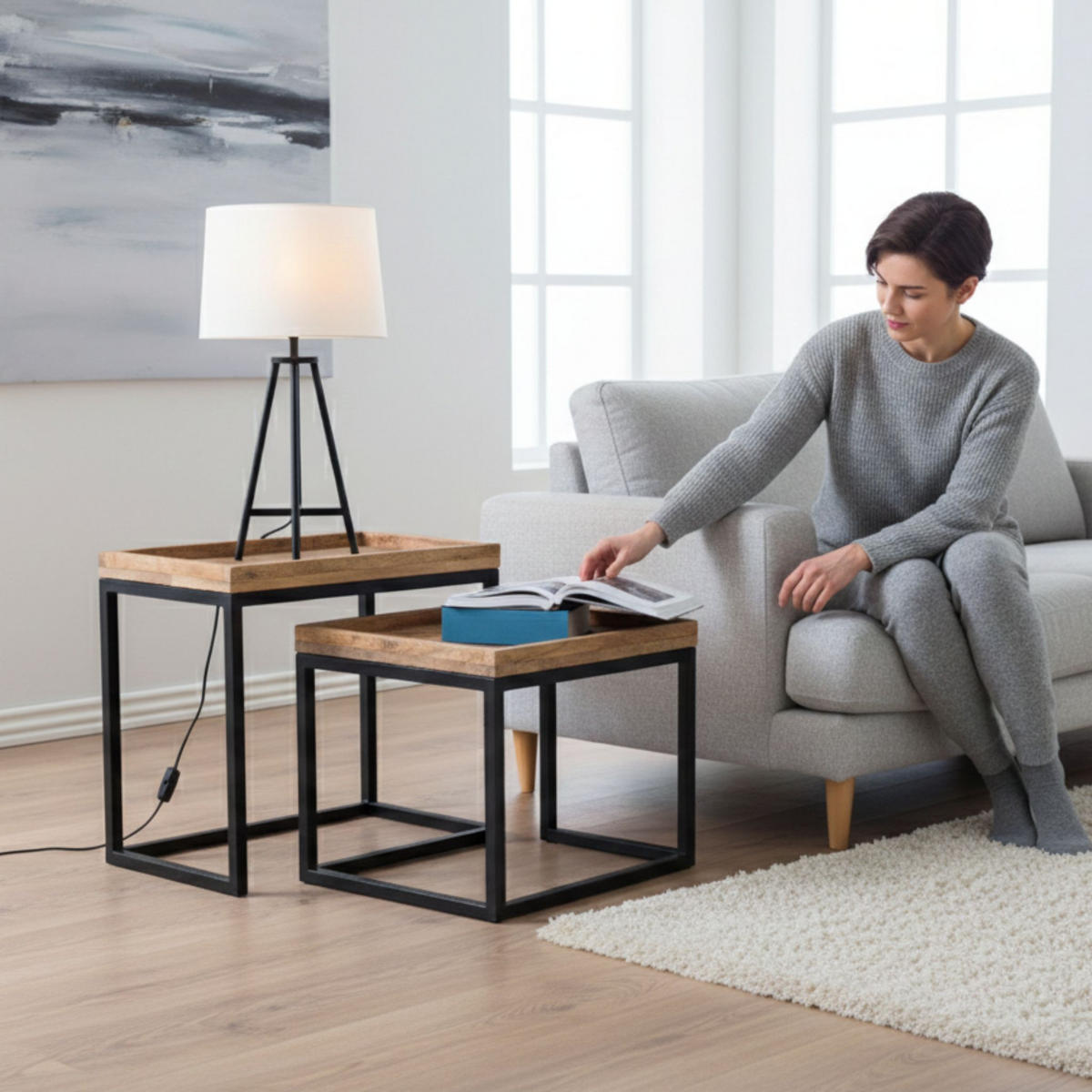 COUCHTISCH 2er Set Lecce Mangoholz - Schwarz/Braun, Naturmaterialien/Metall (50/45/30cm) - Mr. Deko