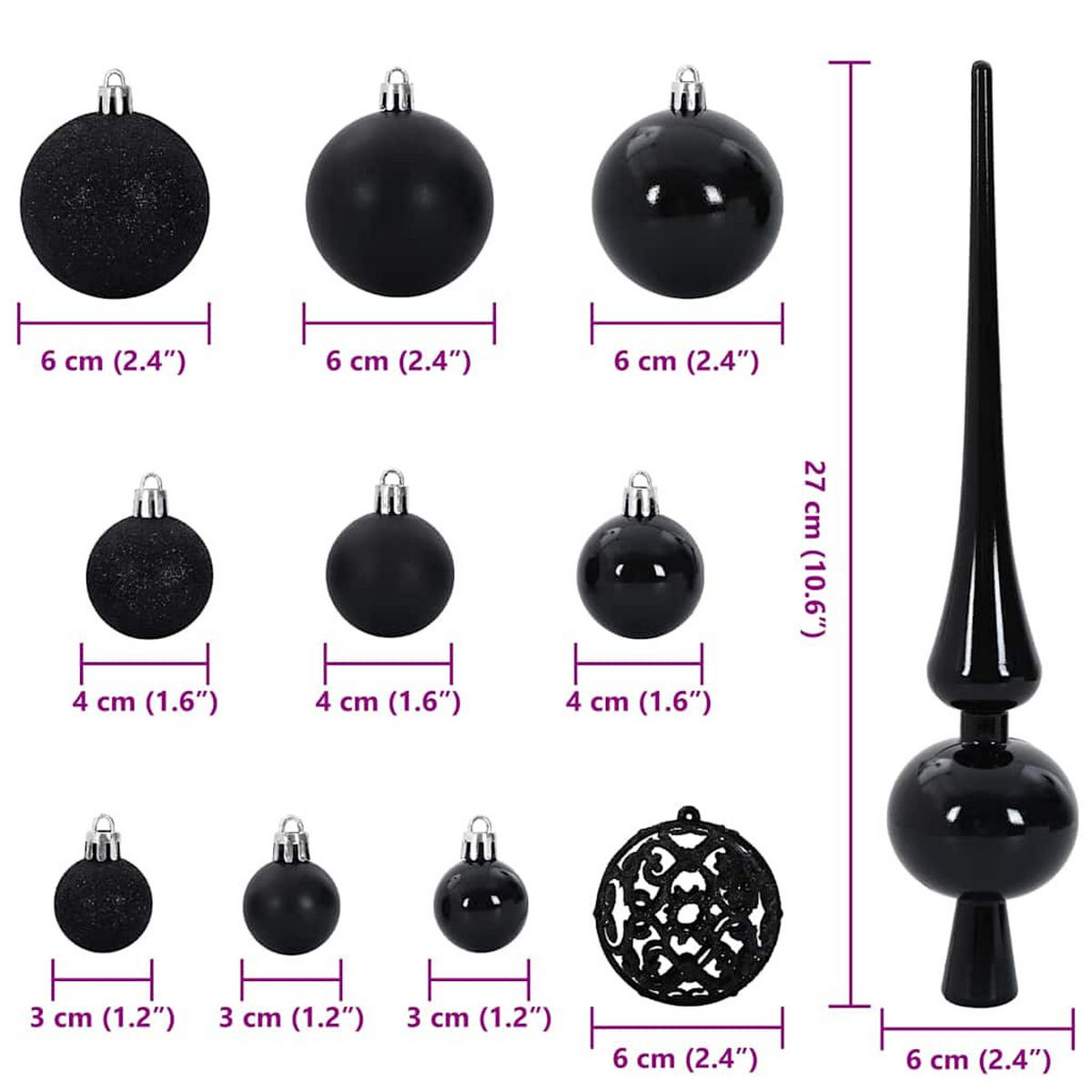 WEIHNACHTSKUGELSET 120 -teilig Schwarz Kunststoff - Schwarz, Kunststoff (6/27/6cm) - vidaXL