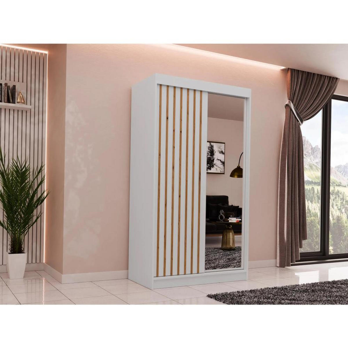 SCHWEBETÜRENSCHRANK Helix 120/216/61 weiß+eiche artisan - Weiß/Eiche Artisan, Holzwerkstoff (120/216/61cm) - Beautysofa