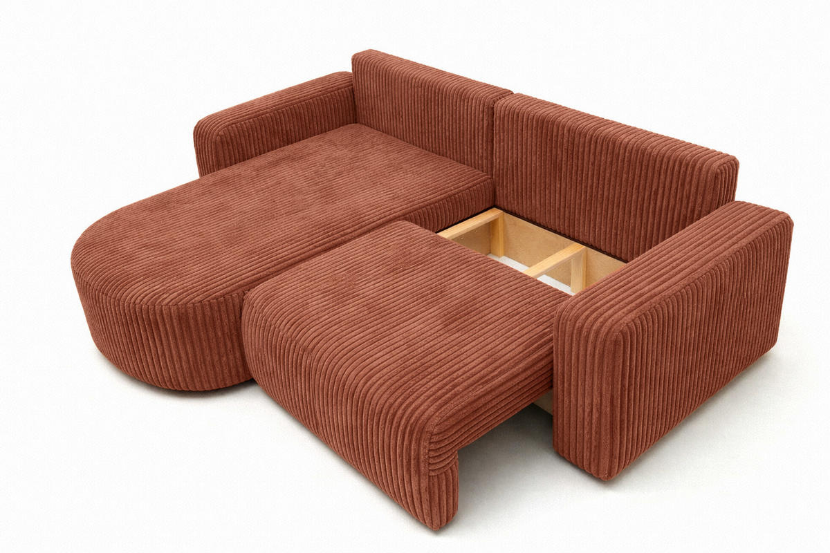 ECKSOFA Mit Schlaffunktion, Cordstoff Tilia, Kupfer, Links, ROUND ONE - Orange, Holz (244/175cm) - Kaiser Möbel
