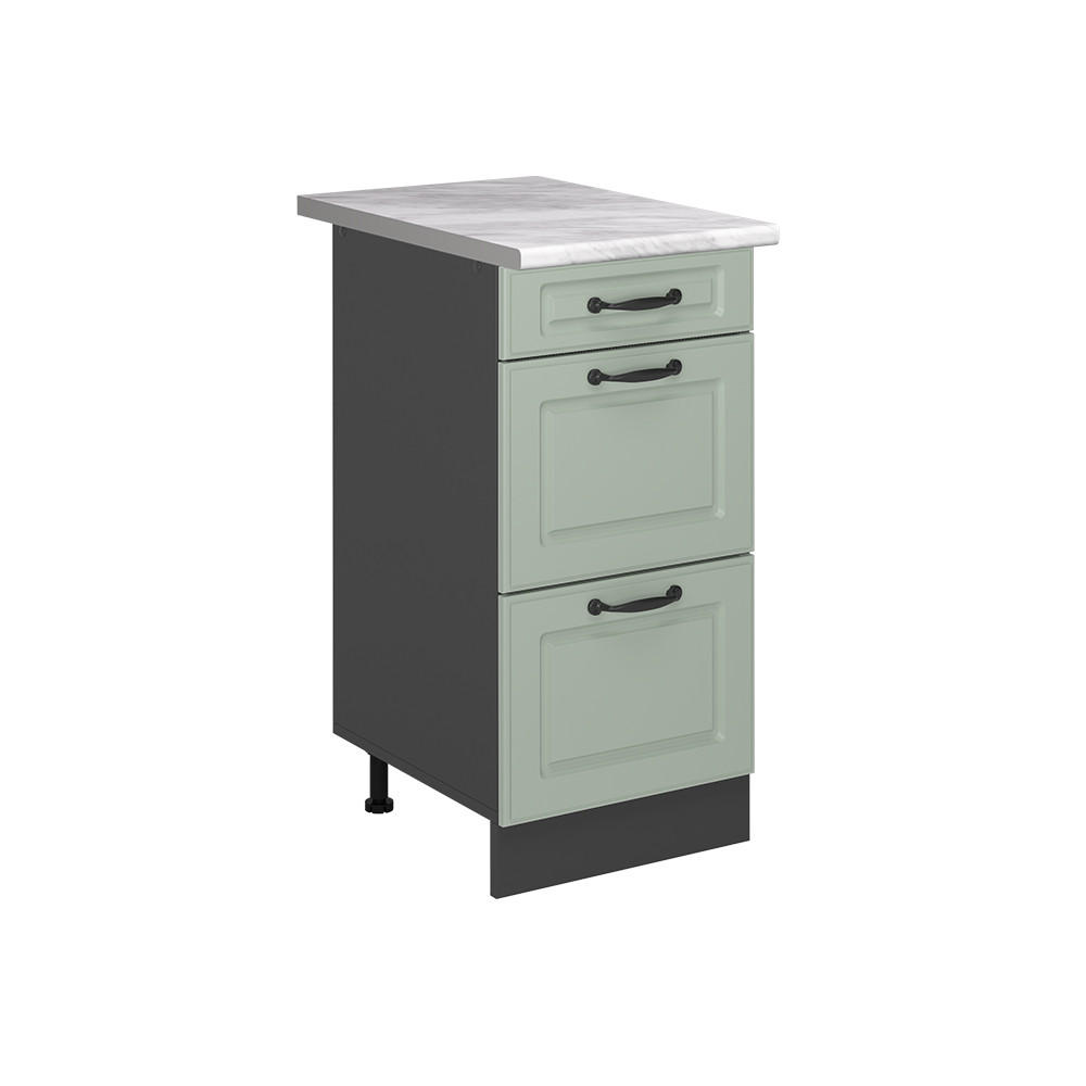 KÜCHENUNTERSCHRANK R-Line, Mint Landhaus/Anthrazit, 40 cm mit Schubladen Arbeitsplatte Marmor - Anthrazit/Mintgrün, Holzwerkstoff (40/81.6/60cm) - Vicco