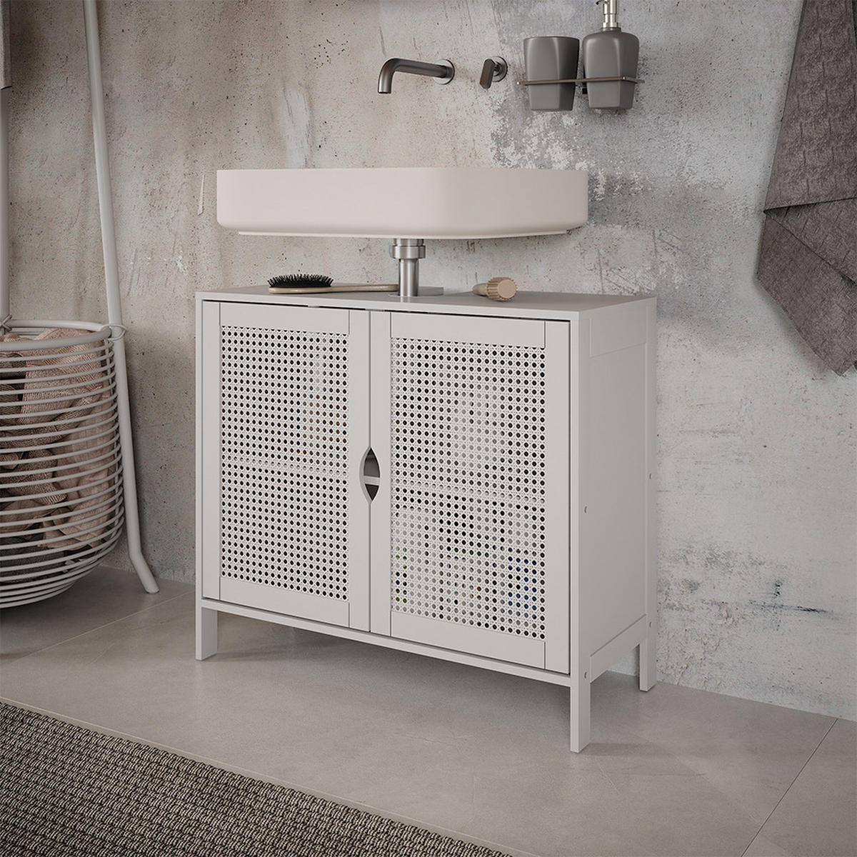 WASCHBECKENUNTERSCHRANK Liora Weiß 68 x 60 cm mit 2 Türen - Weiß, Holzwerkstoff (68/60/29cm) - Vicco