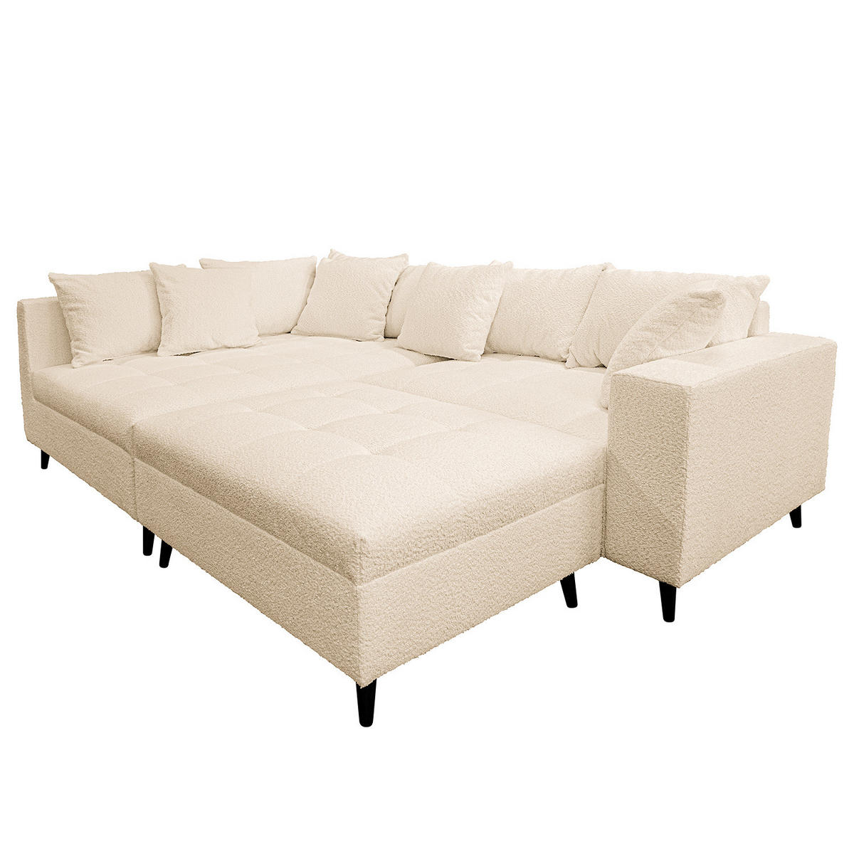 ECKSOFA mit Ottomane und Hocker - Beige/Schwarz, Birkenholz/Textil (247/174cm) - home24