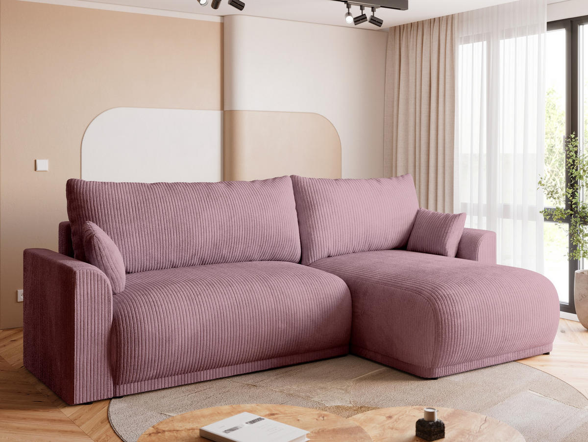 ECKSOFA MORENO mit Schlaffunktion Puderrosa Cord - Pink, Textil (262/160cm) - Bromarkt