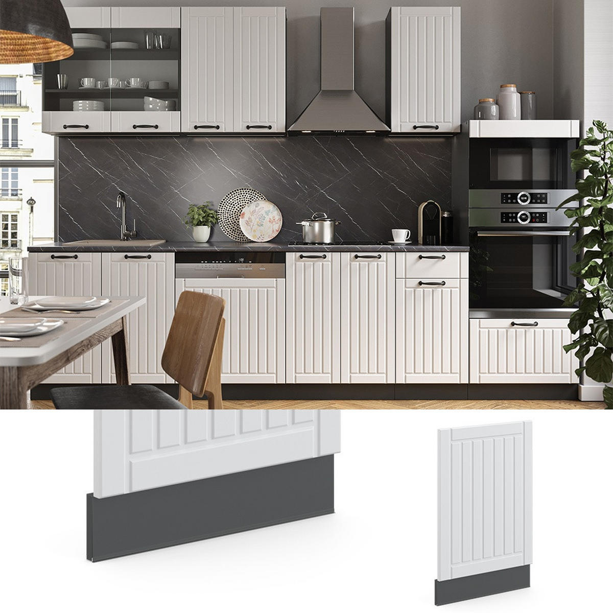 FRONTBLENDE Fame-Line Weiß Landhaus 45 cm , AP Anthrazit - Anthrazit/Weiß, Holzwerkstoff (45/67.4/1.6cm) - Vicco