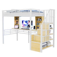 HOCHBETT 90/200 cm DE-01533, in Weiß, mit Schreibtisch, Steckdose, LED und Stauraumtreppe - Weiß, Metall (90/200cm) - ComfortXL