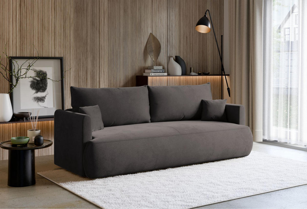 3-SITZER SOFA Ovo Mini Dunkelgrau Velours Easy-Clean - Dunkelgrau/Schwarz, Kunststoff/Textil (226/90/97cm) - Selsey