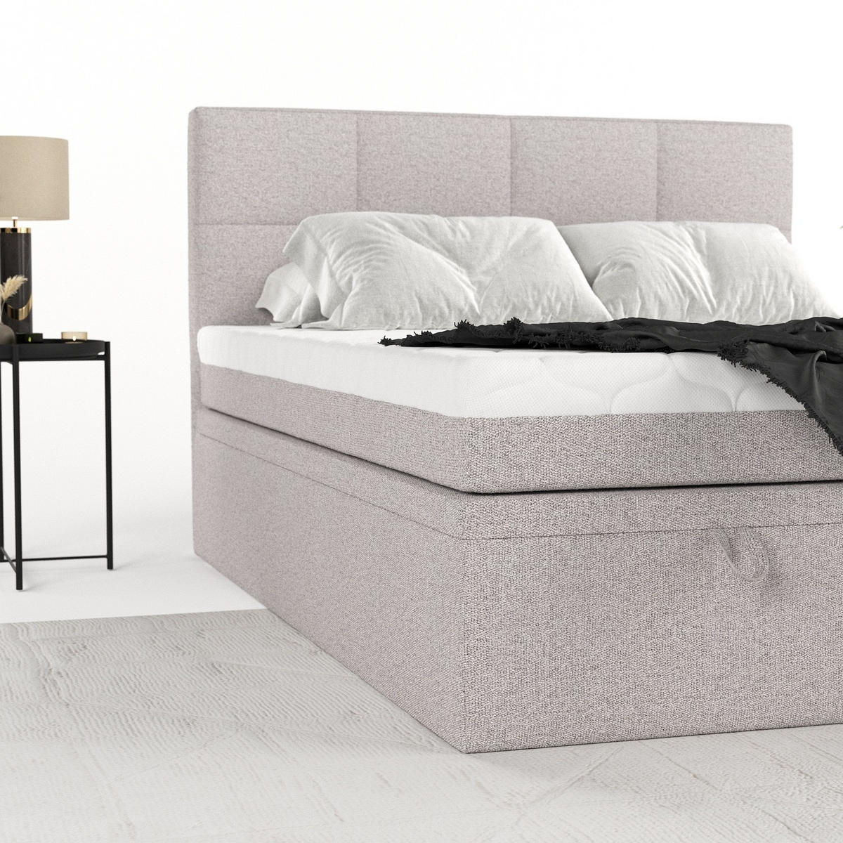 BOXBETT Tessa 180/200 cm Beige im Riva Stoff - Beige/Schwarz, Holz/Holzwerkstoff (180/200cm) - AltaBeds