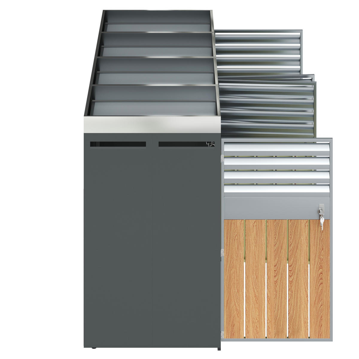 MÜLLTONNENBOX Pflanzfläche Holzmaserung Grau - Grau, Metall (132/124.5/80cm) - ComfortXL