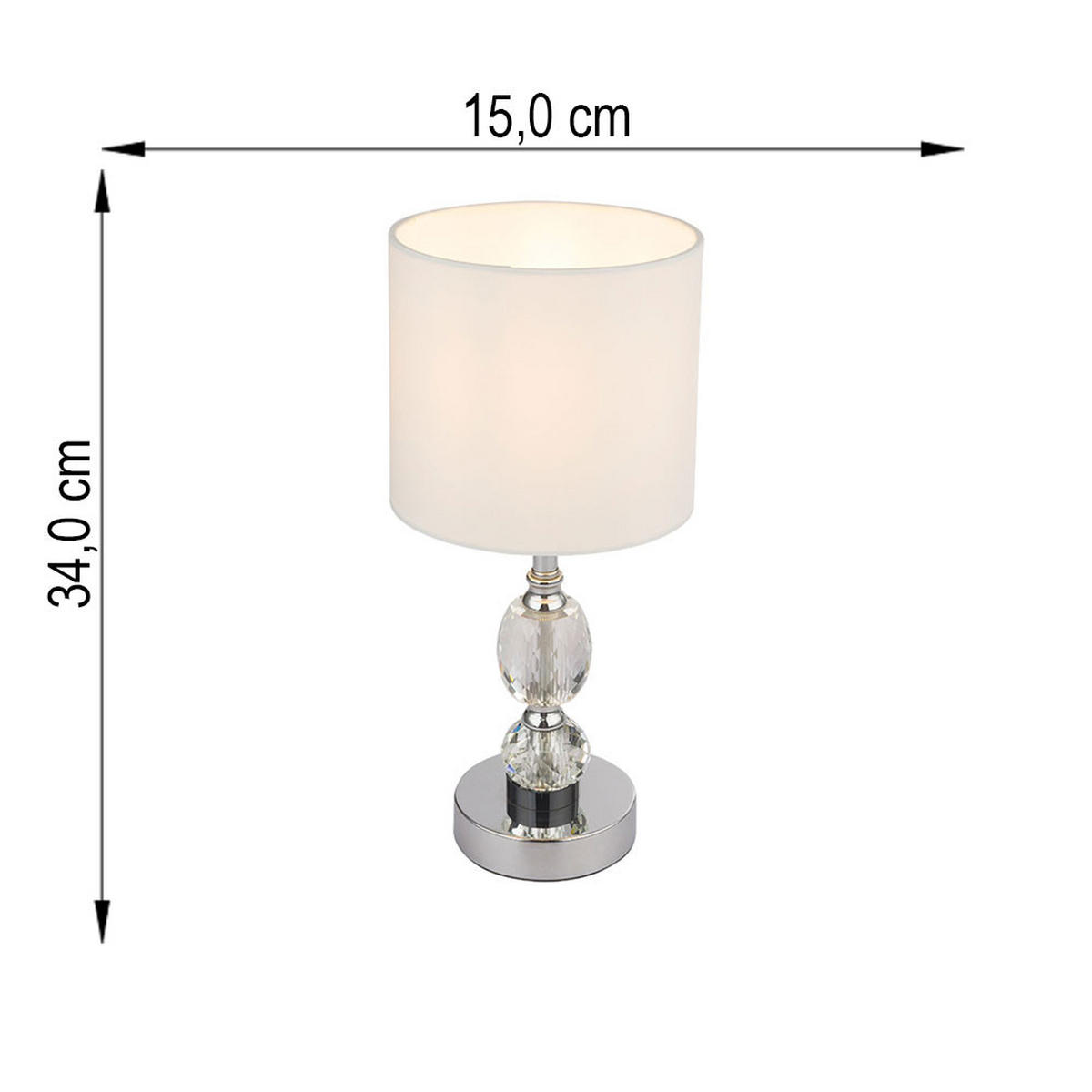 TISCHLEUCHTE Metall Kristallglas Weiß - Weiß, Metall (15/15/34cm) - Globo Lighting