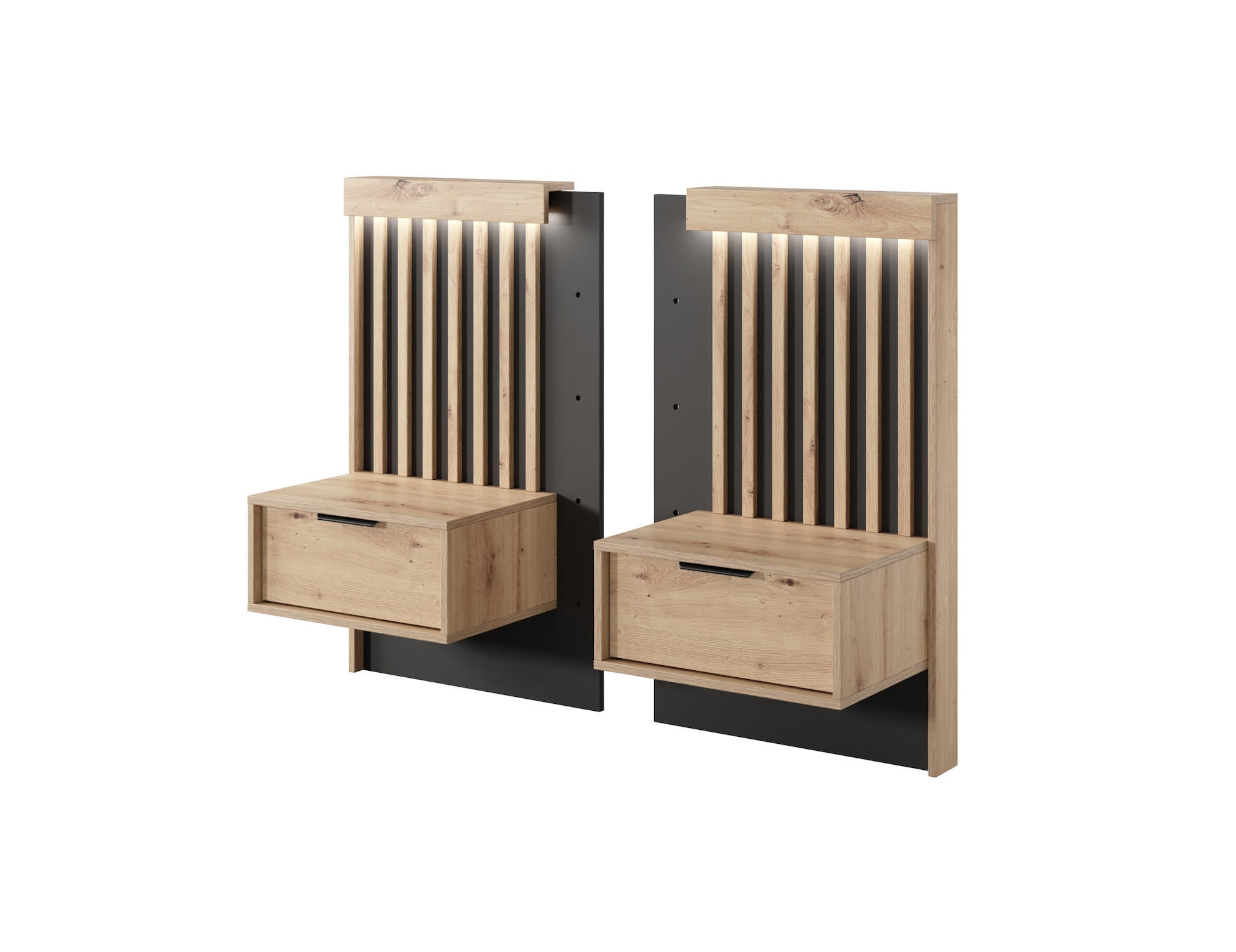 NACHTKONSOLEN Tally Artisan Eiche / anthrazit 50cm / 39 cm / 104 cm 2-teilig - Braun, Holz/Holzwerkstoff (100/104/39cm) - Feldmann-Wohnen