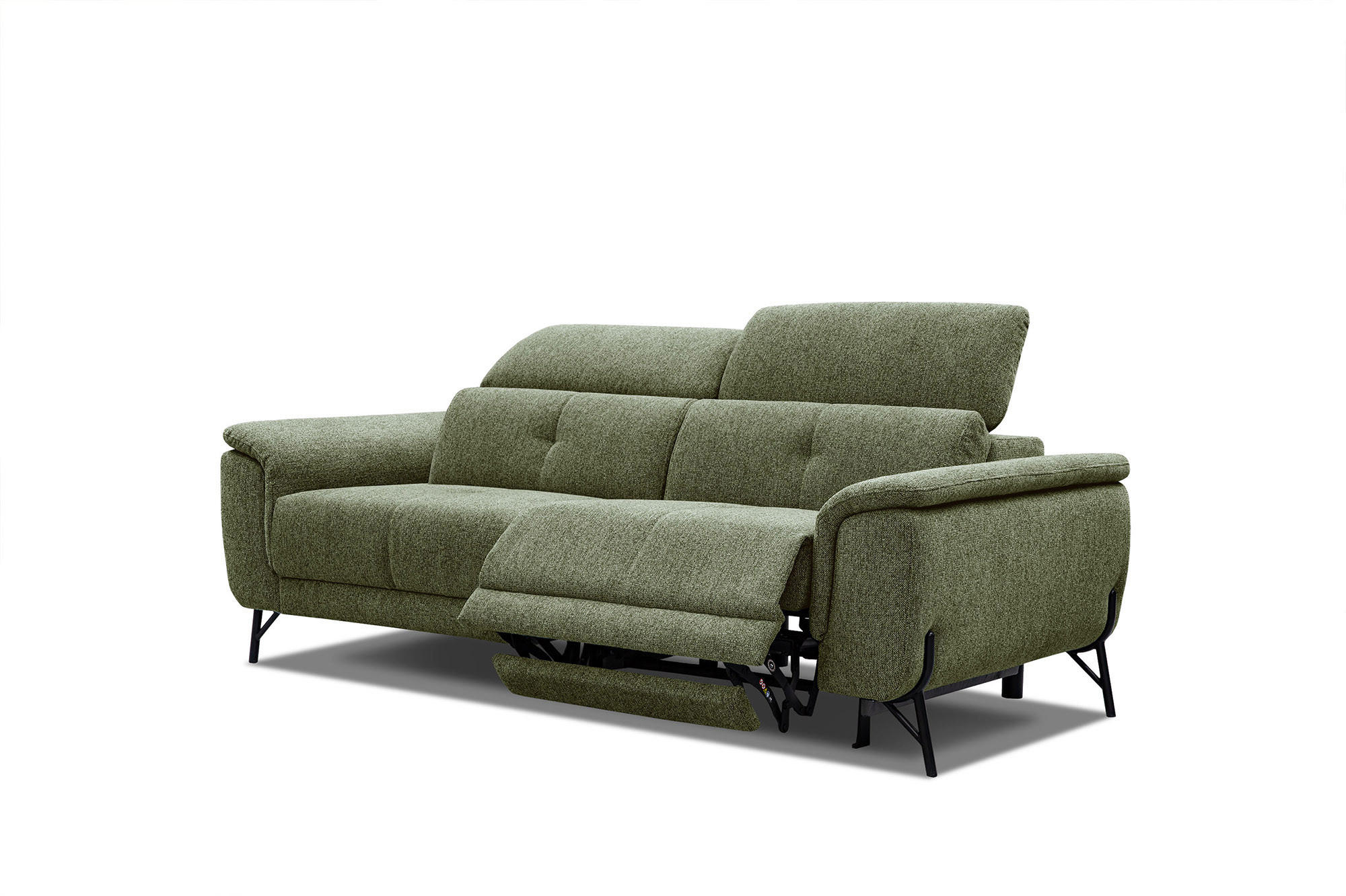 SOFA AVENA 3-Sitzer mit 1 Relaxfunktion, olivgrün - Olivgrün, Holzwerkstoff/Textil (204/80/108cm) - Courtois Laville