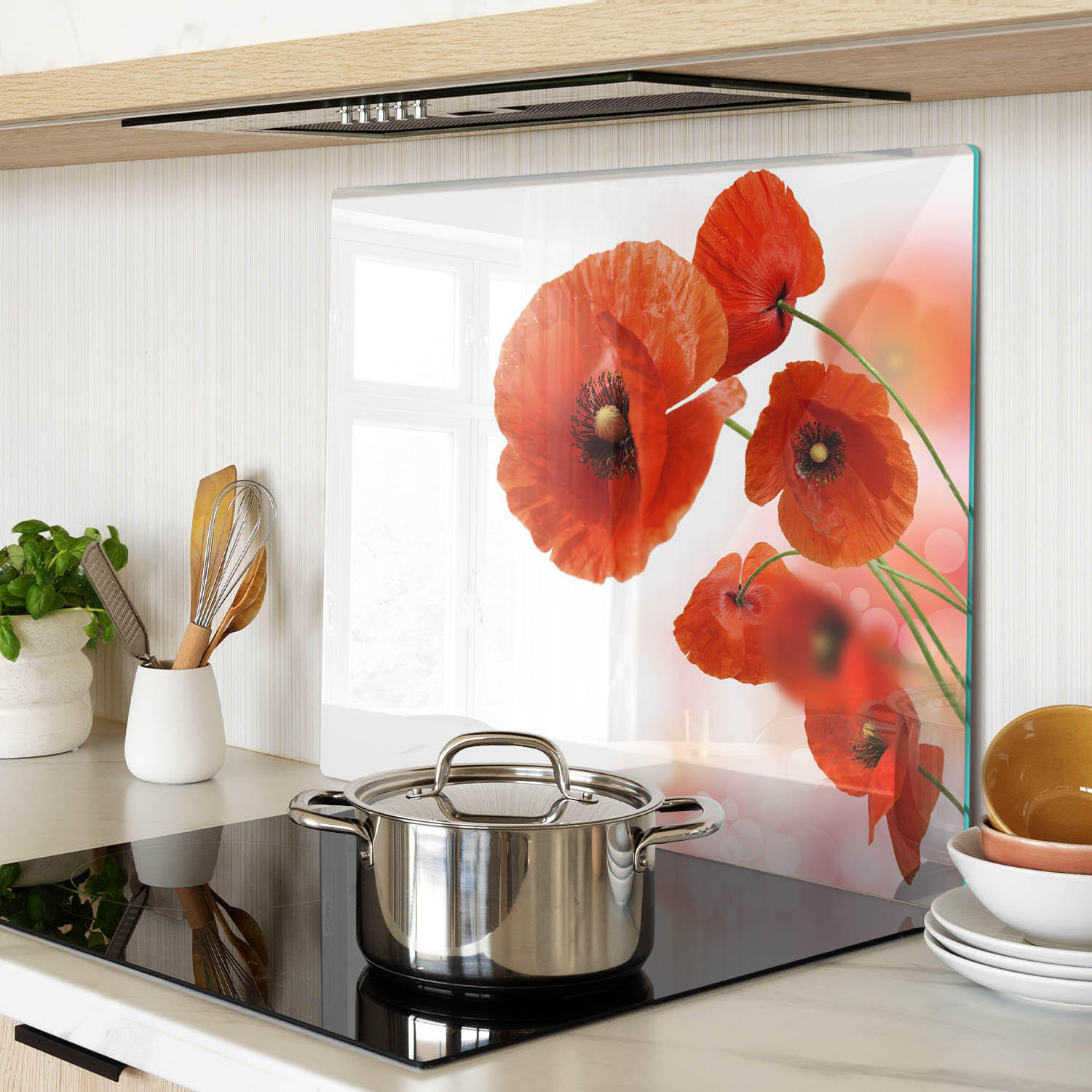 GLASPLATTE 60x52 cm Mohnblumen - Rot, Glas (60/0.4/52cm) - TULUP
