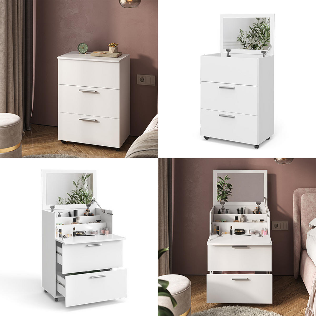 SCHMINKTISCH Hanna Weiß 65.8 cm mit 2 Schubladen - Weiß, Holzwerkstoff (65.8/91.6/41.6cm) - Vicco