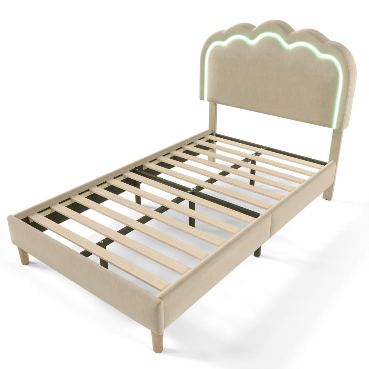 BETT mit LED-Kopfteil 90x200 cm Leinen Beige - Beige, Metall (90/200cm) - Meubliv