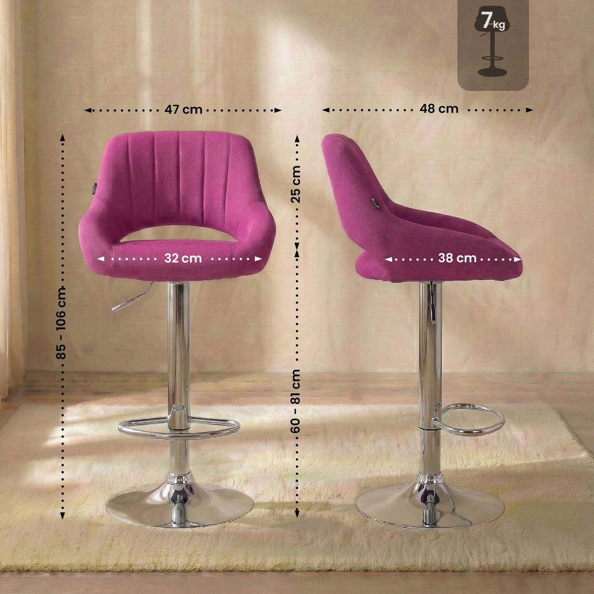 BARHOCKER Milet 85x47x48 cm lila - Lila, Textil (47/85/48cm) - furnicato