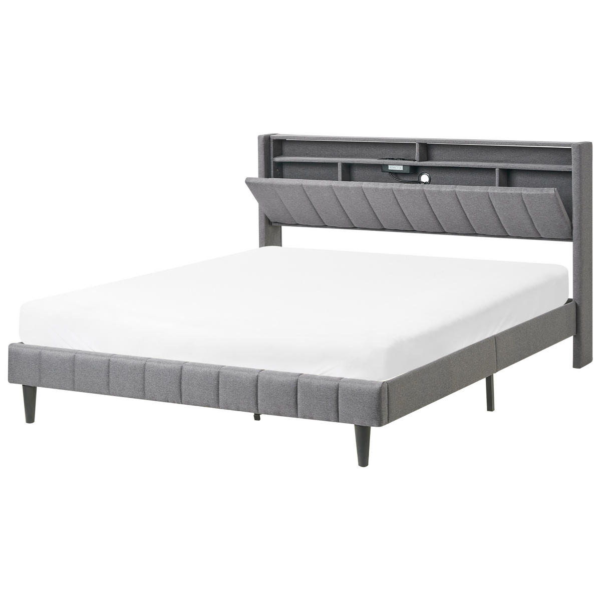 BETT mit LED 160/200 cm Stoff Dunkelgrau Beaulieu - Dunkelgrau, Textil (160/200cm) - Beliani