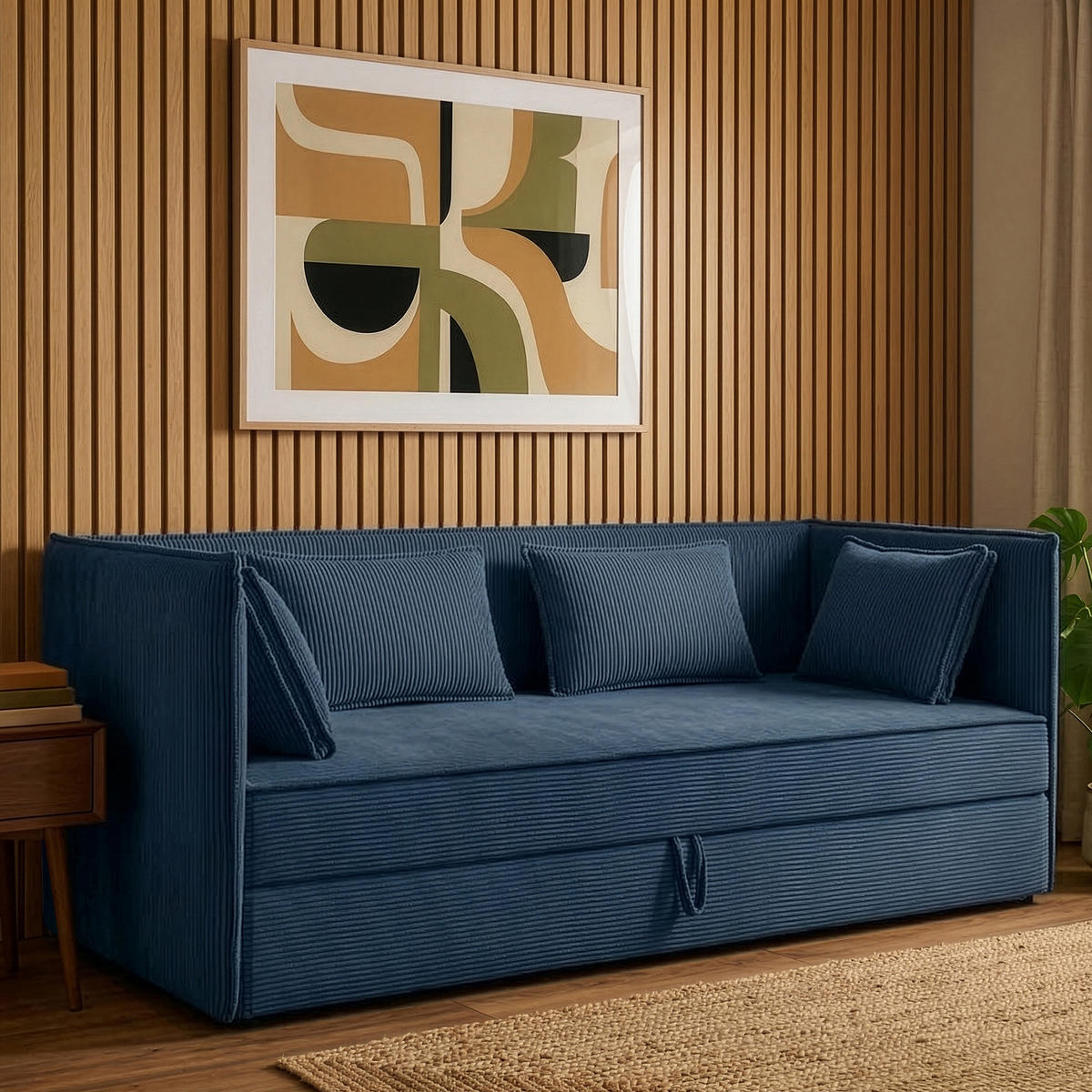 JUGENDBETT ROTI Einzelbett mit Bettkasten, 90x200cm, Bett mit Bonellmatratze, mit Rückenlehne - Schwarz/Dunkelblau, Holz/Holzwerkstoff (92/200cm) - KONSIMO®