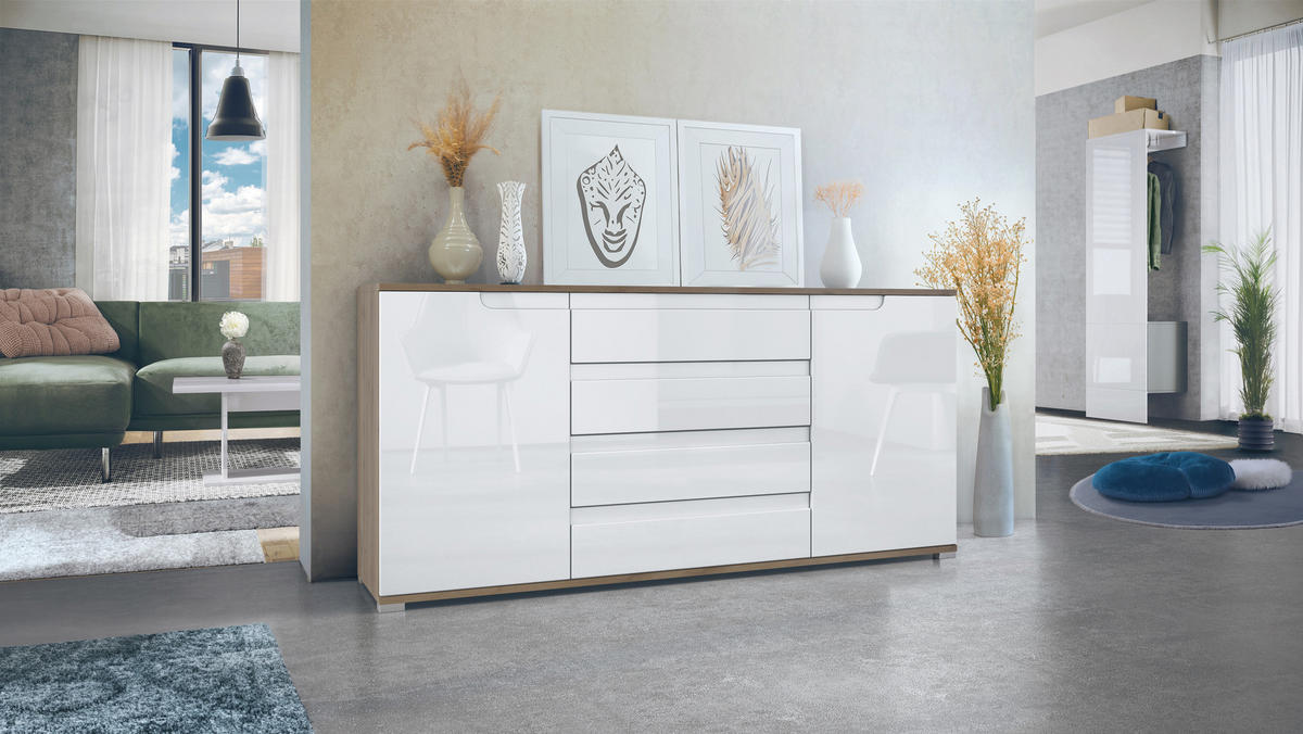 SIDEBOARD Sylt Weiß Hochglanz - Weiß Hochglanz, Holzwerkstoff (166.5/75.5/35cm) - Vladon