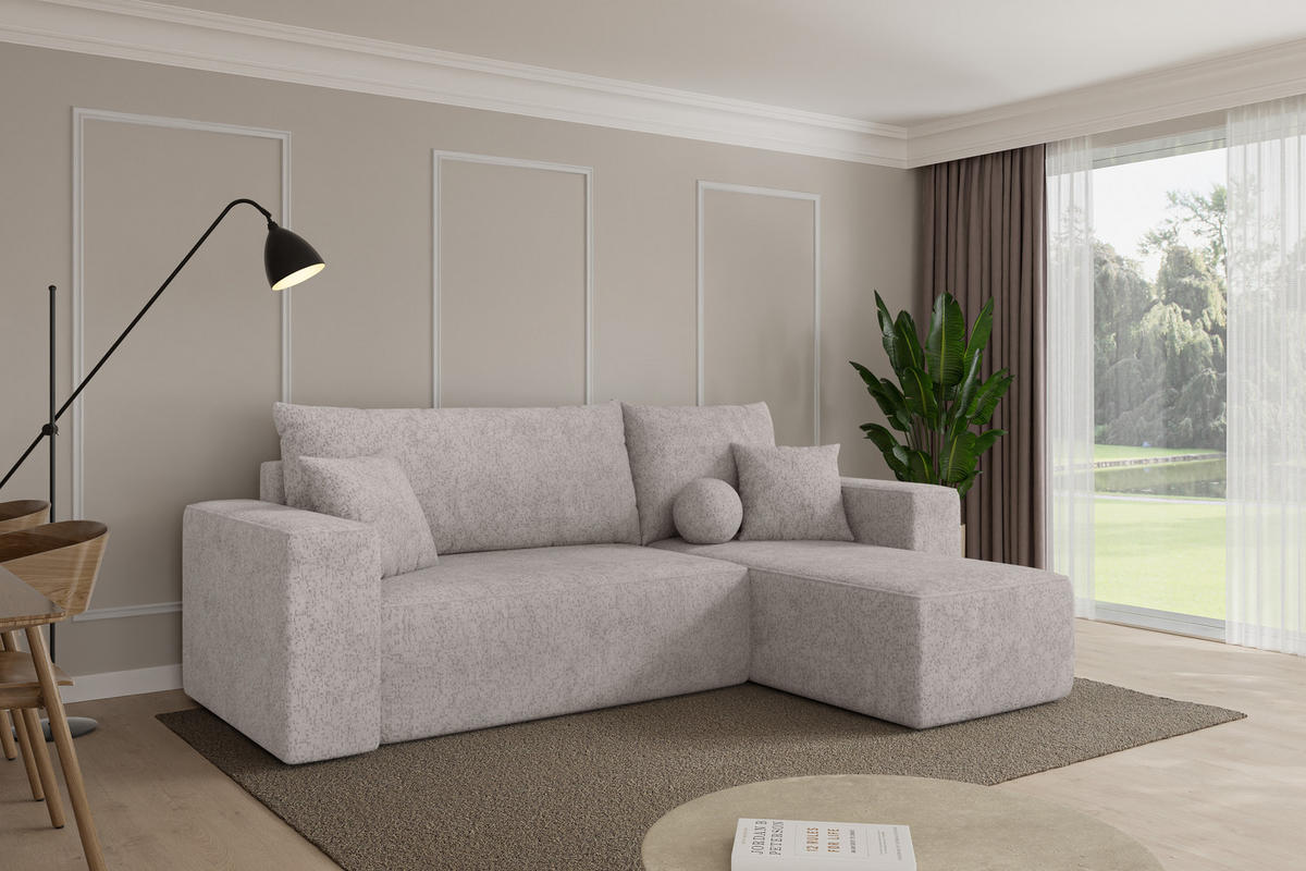 ROHOVÁ SEDAČKA s funkcí spaní, otoman vpravo SENO-L 249x139x85 světle šedá velur - černá/světle šedá, kompozitní dřevo/textil (249/139cm) - ALTDECOR