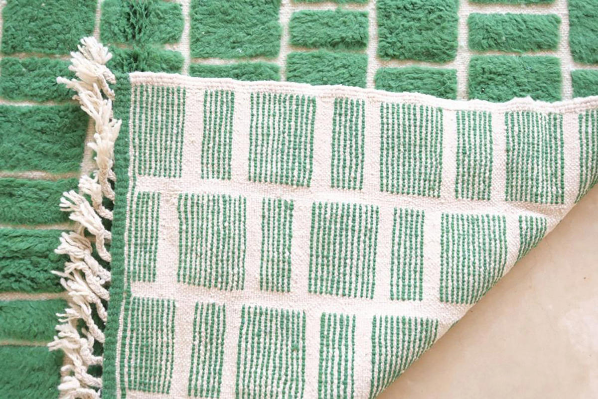BERBERTEPPICH aus Marokko aus Wolle kariert grün - Grün, Naturmaterialien (200/288cm) - AFK Living
