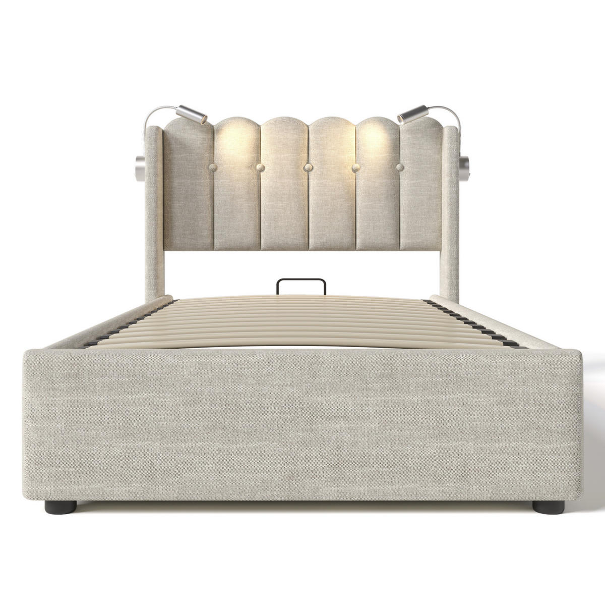 POLSTERBETT aus Leinen 90x200 cm in Beige mit Leselicht & Matratze - Beige, Textil (90/200cm) - Modfu