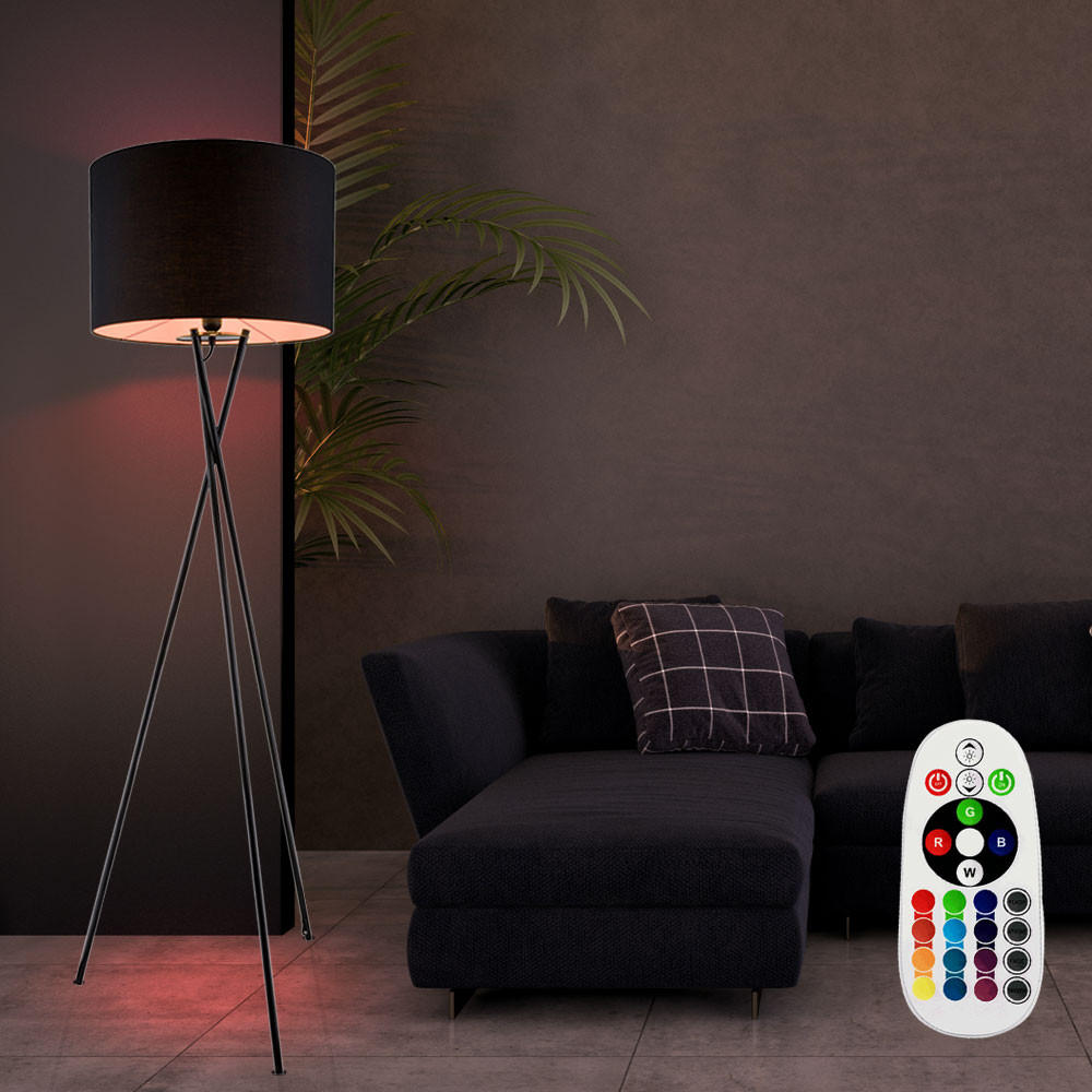 LED STEHLEUCHTE Metall Schwarz Textilschirm - Schwarz, Metall (54/54/160cm) - Globo Lighting