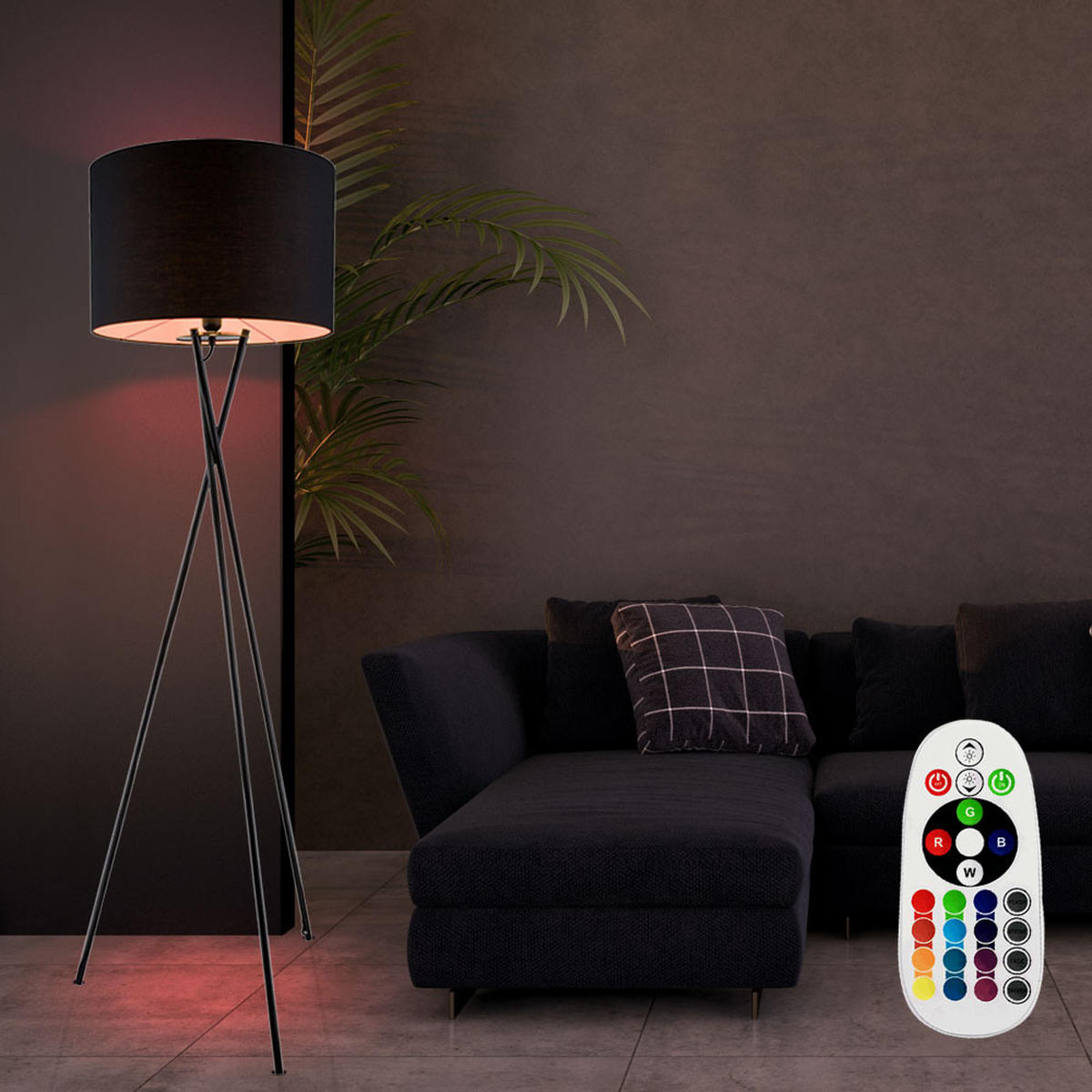 LED STEHLEUCHTE Metall Schwarz Textilschirm - Schwarz, Metall (54/54/160cm) - Globo Lighting