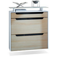 SCHUHSCHRANK Annie Eiche sägerau / Schwarz Hochglanz - Schwarz/Eiche San Remo, Holzwerkstoff (89/96/23cm) - Vladon