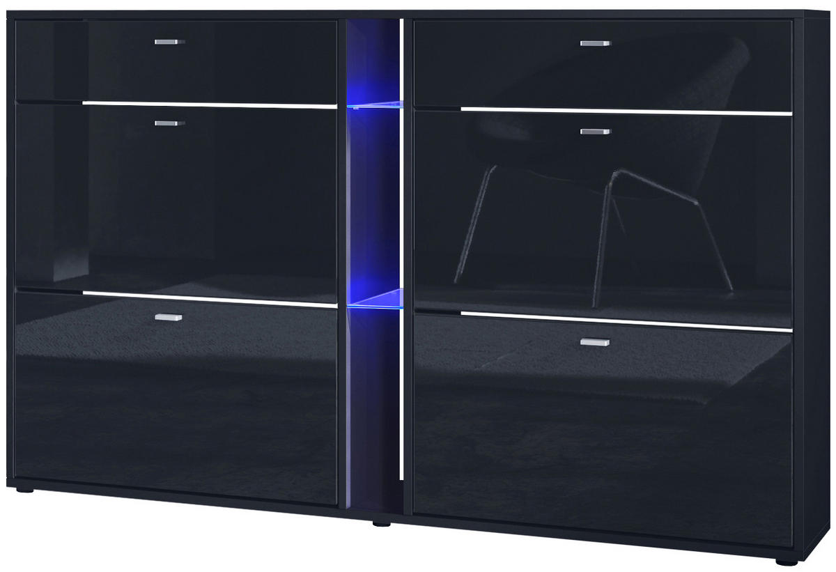 SCHUHSCHRANK Today Fronten in Schwarz Hochglanz - Schwarz Hochglanz, Holzwerkstoff (155.5/95/28cm) - Vladon