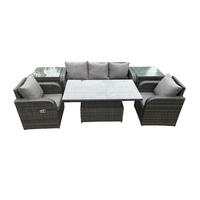 SITZGRUPPE GARTENSET Polyrattan Outdoor 5-Sitzer - Dunkelgrau/Grau, Glas/Kunststoff - Fimous