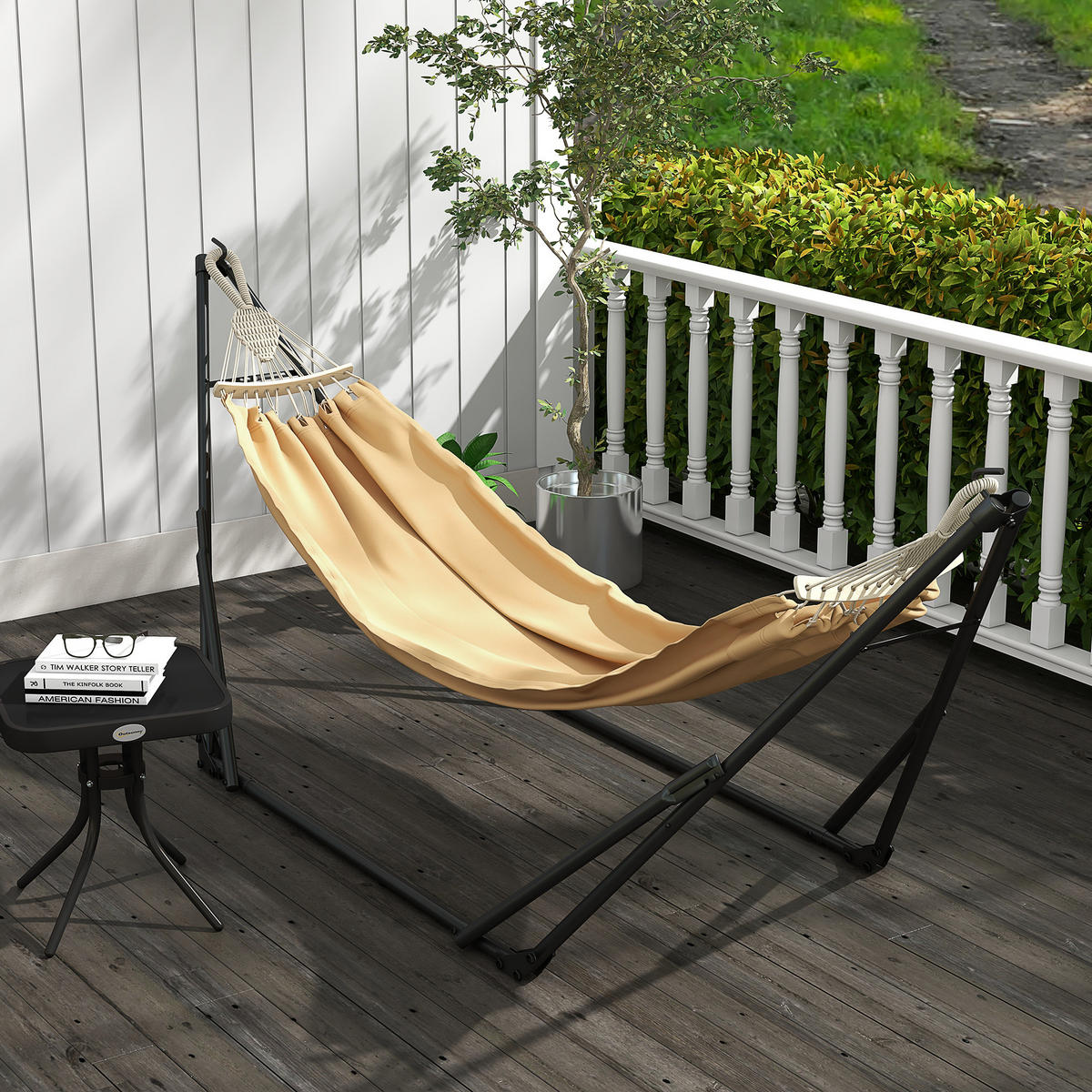 HÄNGEMATTENGESTELL DE-15271 2-in-1 klappbar mit Tasche Khaki - Mokka, Metall (263/89/100cm) - ComfortXL