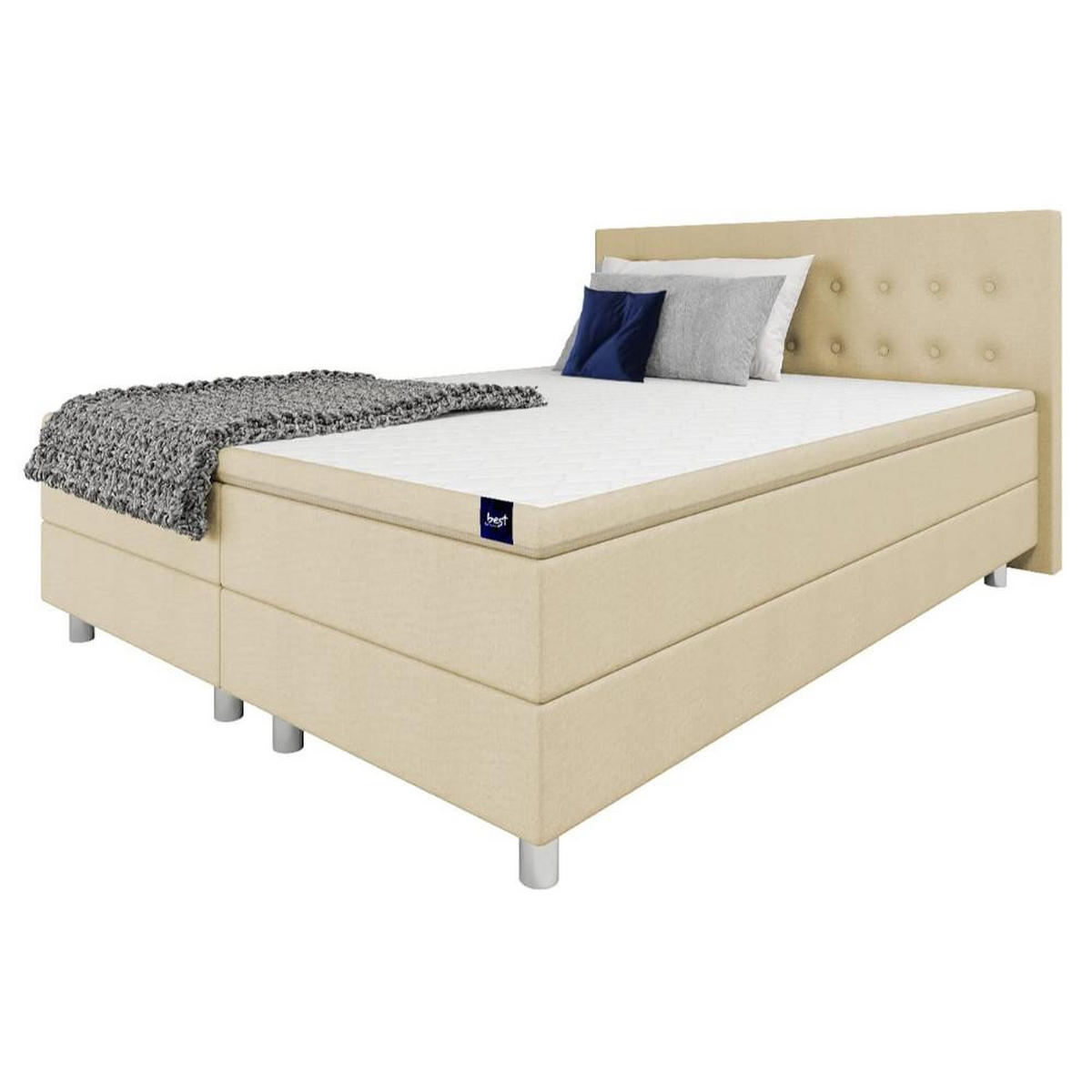 BOXBETT, Polsterbett Sawana mit Bonellfederkern-Matratze und Topper Schlafzimmer - Creme, Holz/Holzwerkstoff (180/200cm) - Best For Home