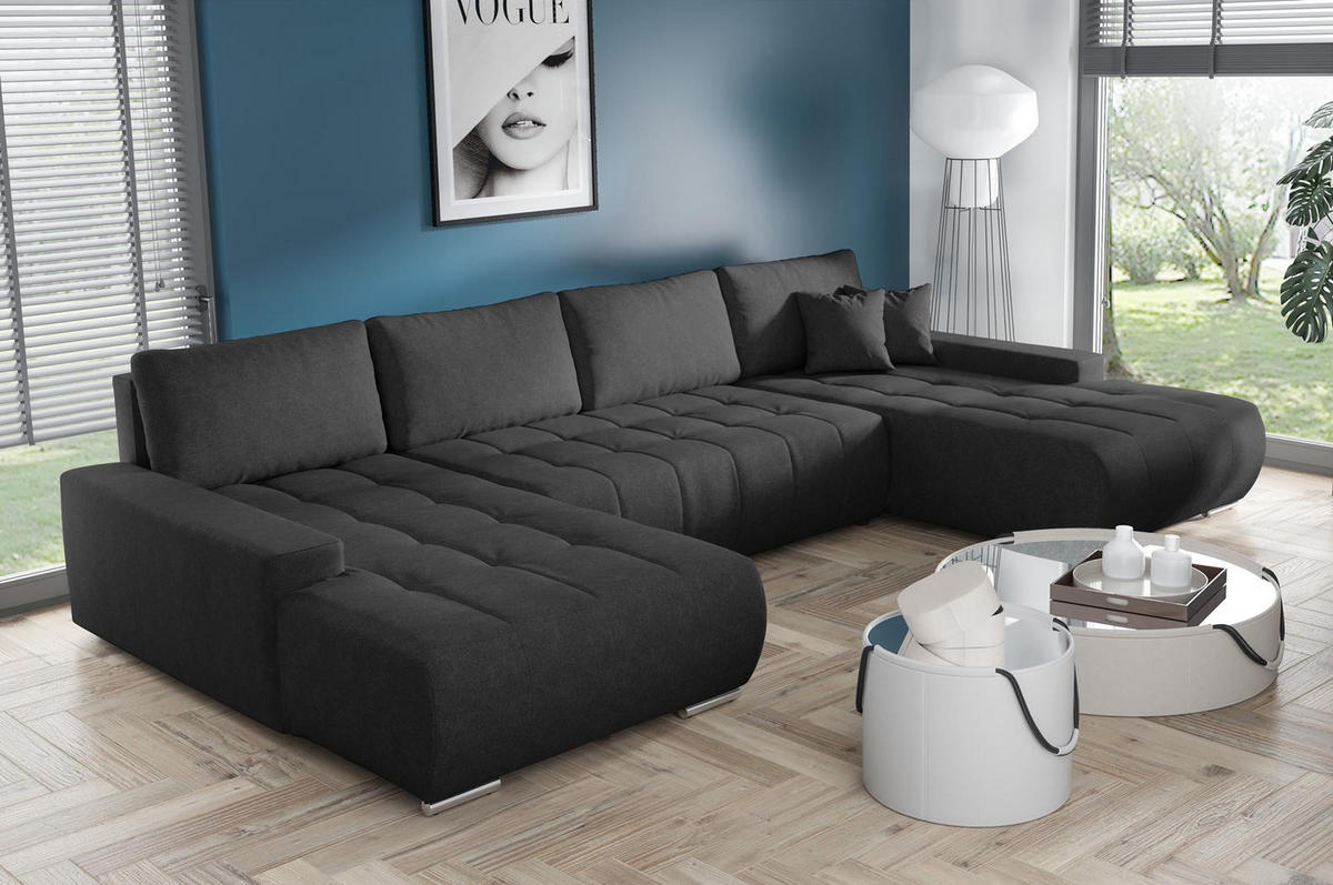 ECKSOFA U-Form für Wohnzimmer MONA Schwarz - Schwarz, Holzwerkstoff (350/85/185cm) - Compleo24