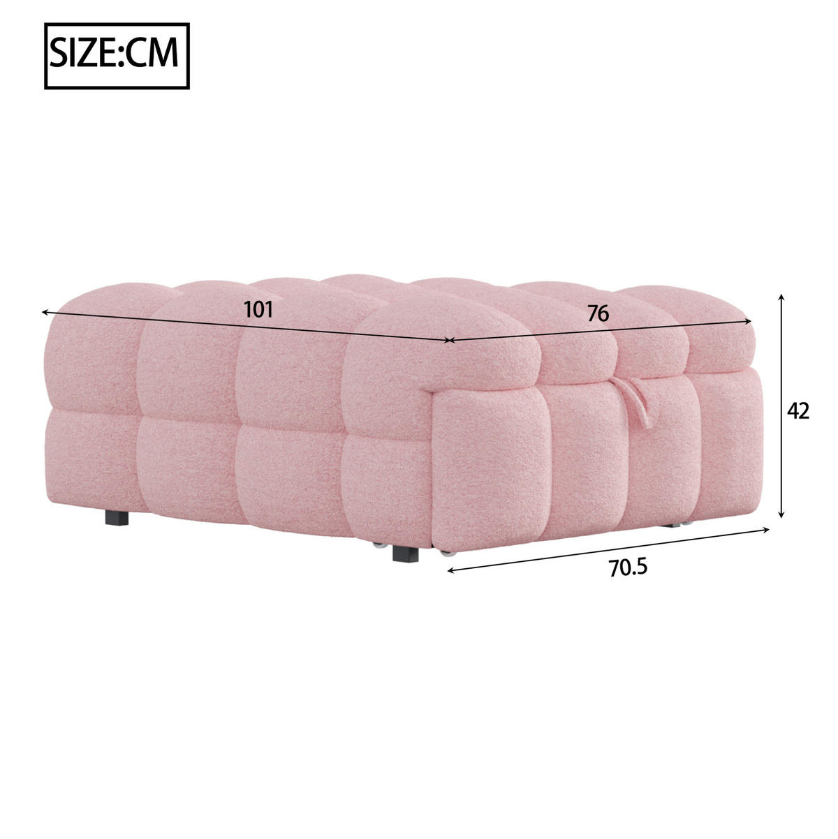 SCHLAFSOFA aus Bouclé 183x76x42 cm Rosa 2-in-1 als Fußhocker und Einzelbett - Rosa, Textil (70/180cm) - IVMEU