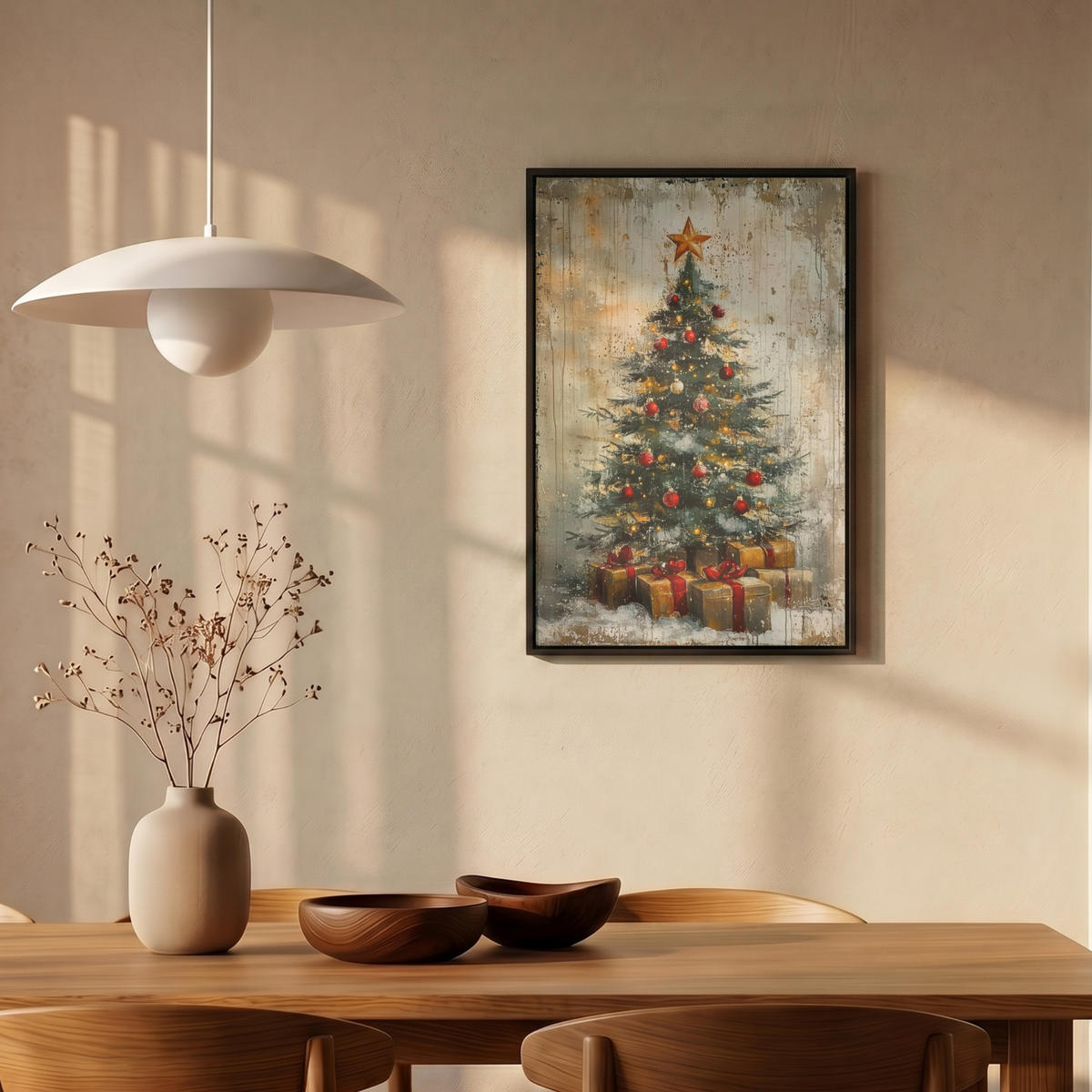 LEINWAND Bilder mit Rahmen - Weihnachtsbaum - Vintage - Weihnachten - Geschenk - 40x60 - Rostfarben, Textil (40/60cm) - MuchoWow
