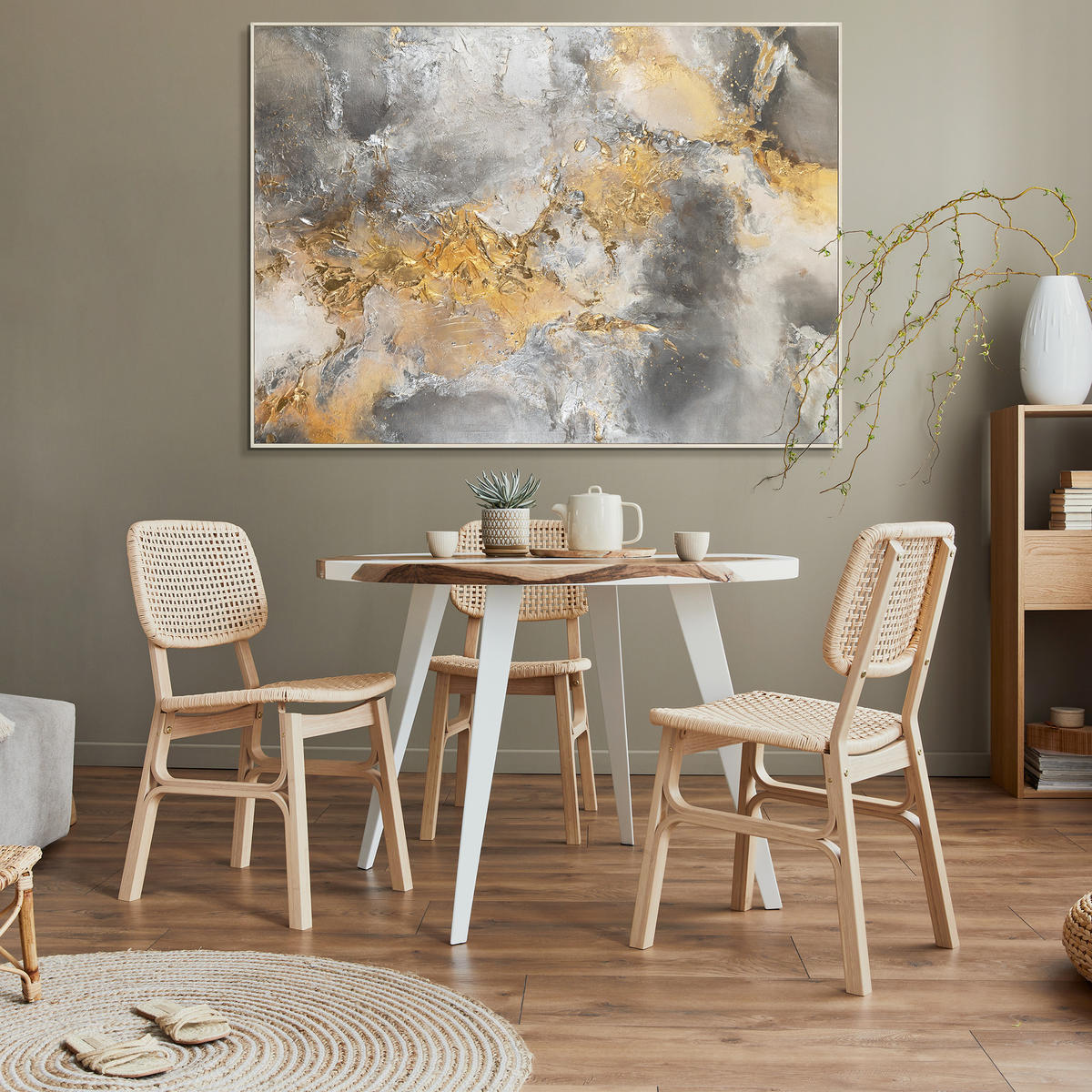 GEMÄLDE Harmonie von Gold und Silber II Schattenfugenrahmen Beige 120x80 cm - Beige, Holz (120/80cm) - YS-art gallery