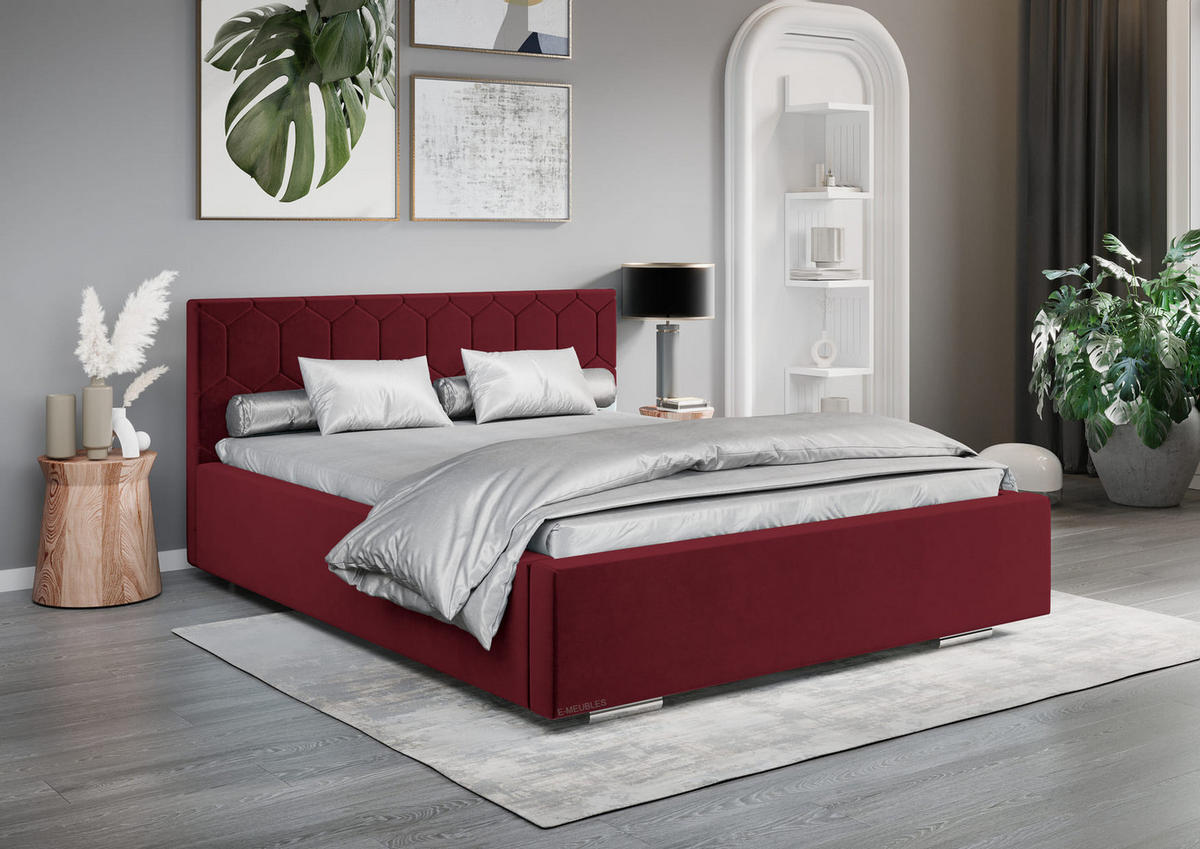 POLSTERBETT Bett 02 - 160x200 - Ruby Red - Weinrot, Holz/Textil (160/200cm) - Möblo