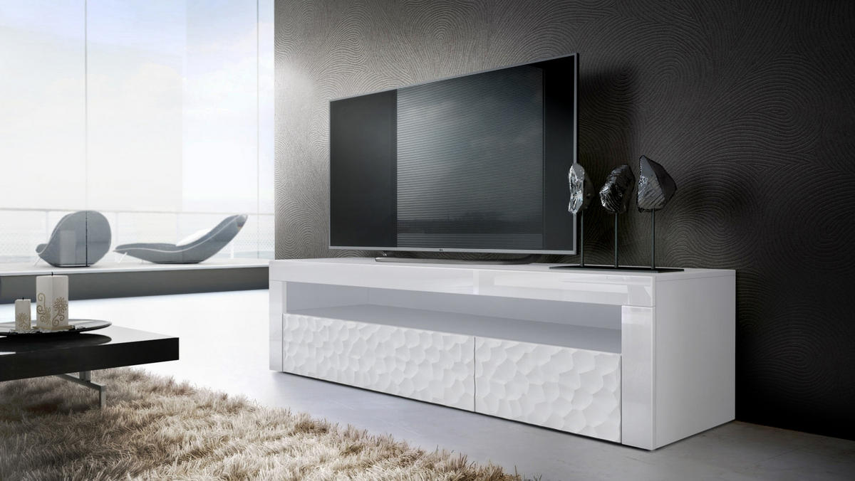 SIDEBOARD Valencia Fronten in Weiß Hochglanz Calypso mit 3D Struktur - Perlmutt, Holzwerkstoff (155/46/40cm) - Vladon