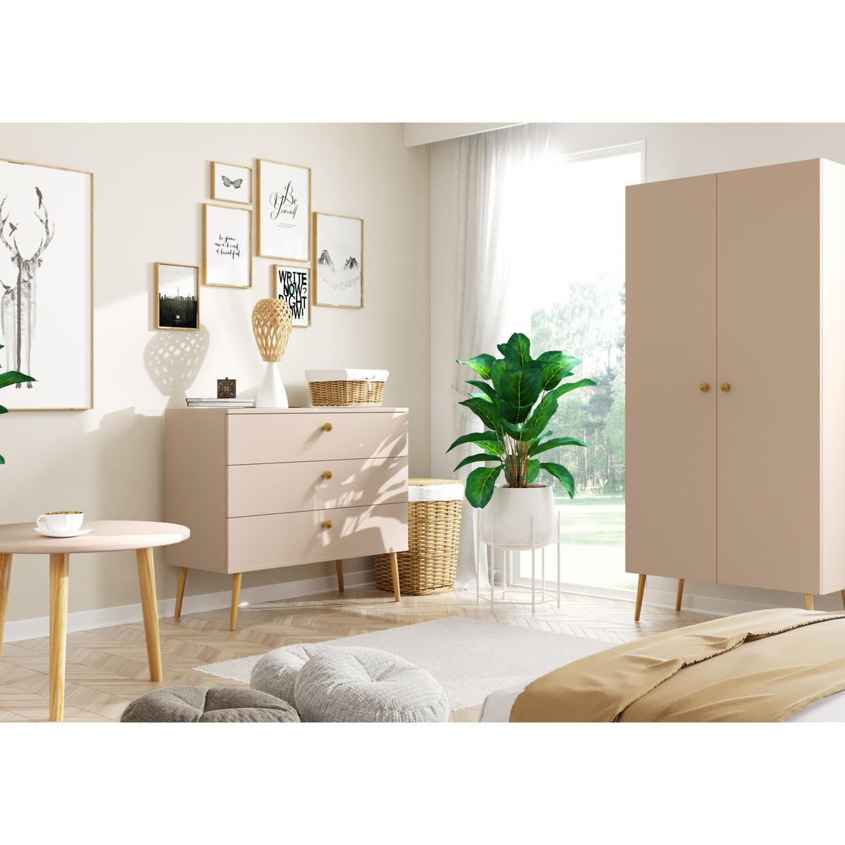 KLEIDERSCHRANK NATURA, 87 cm, Beige Macchiato, mit 5 Fächern - Beige, Holz (87/212/41cm) - Excellent Home